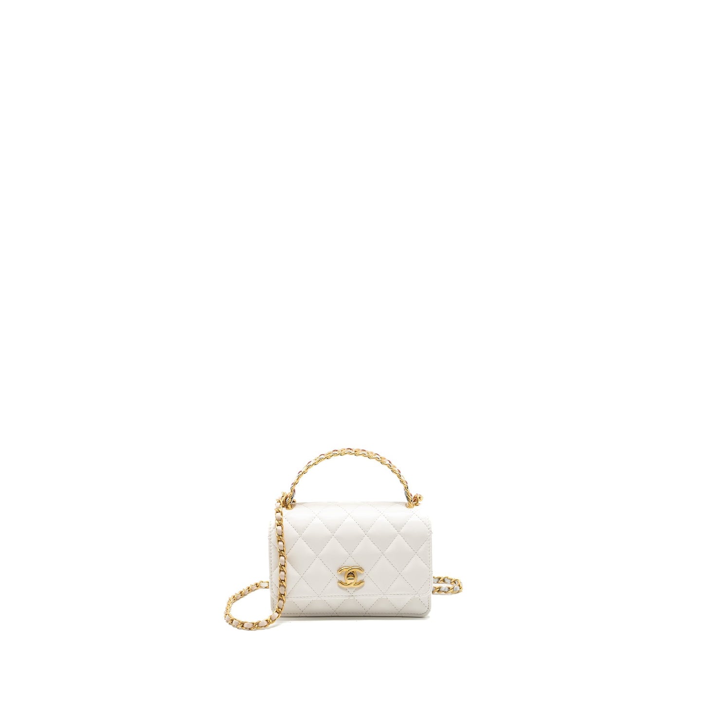 Chanel 23p rainbow letter handle mini wallet on chain calfskin white  (microchip)
