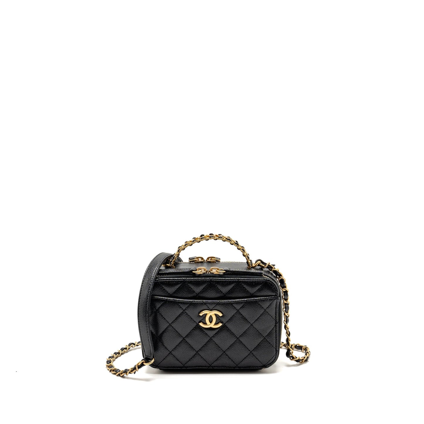 Chanel Logo Detailed Handle Mini Pick Me Up Vanity Case Caviar Black  (Microchip)