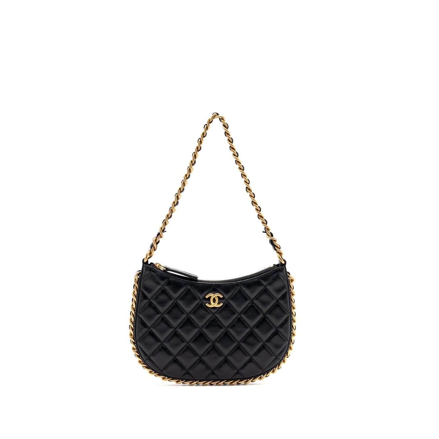 Chanel Hobo Shoulder Bag Lambskin Black (Microchip)