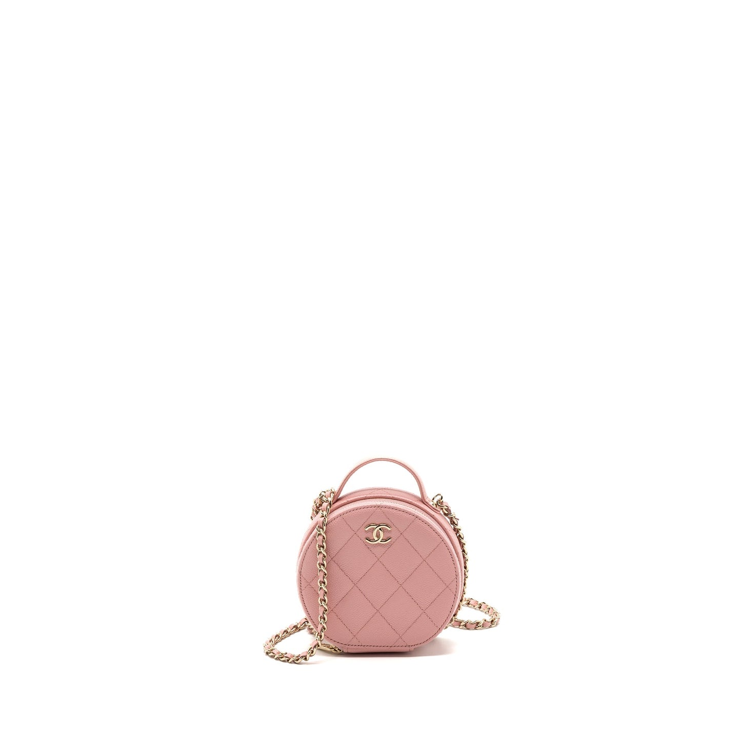 Chanel Top Handle Mini Round Vanity With Chain Caviar Pink L