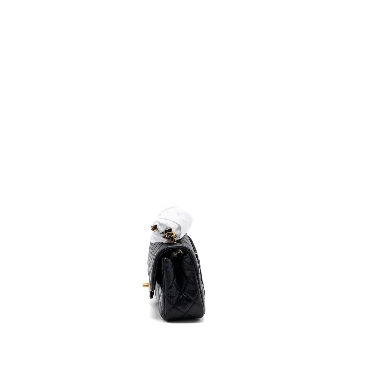 CHANEL PEARL CRUSH MINI RECTANGULAR LAMBSKIN BLACK BRUSHED  (MICROCHIP)
