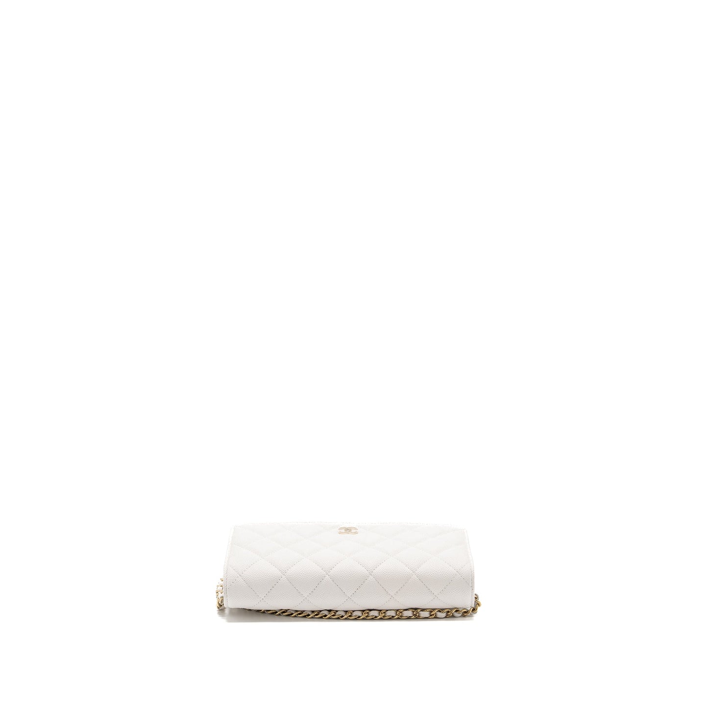CHANEL classic wallet on chain caviar white L (Microchip)