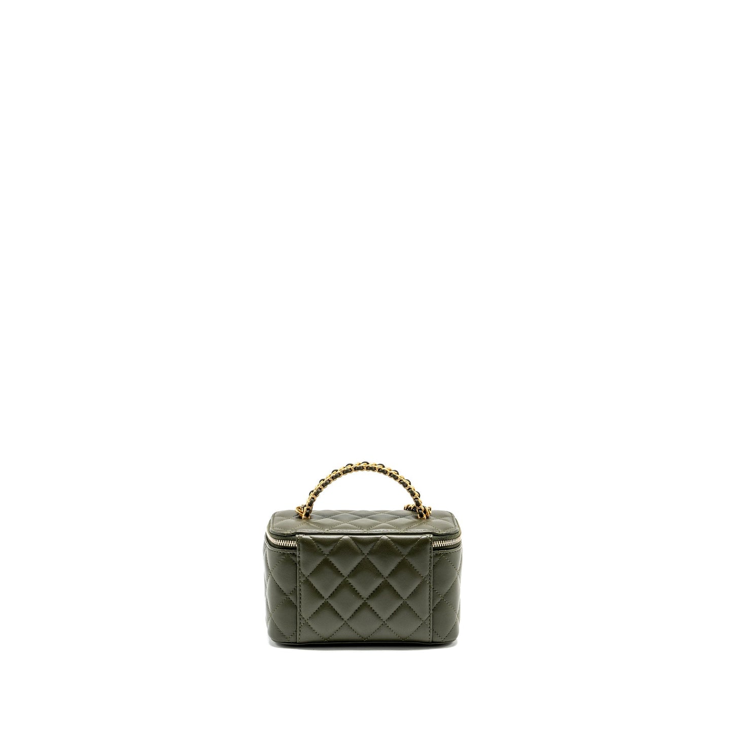 Chanel Detail Top Handle Long Vanity With Chain Lambskin Dark Green  (Microchip)