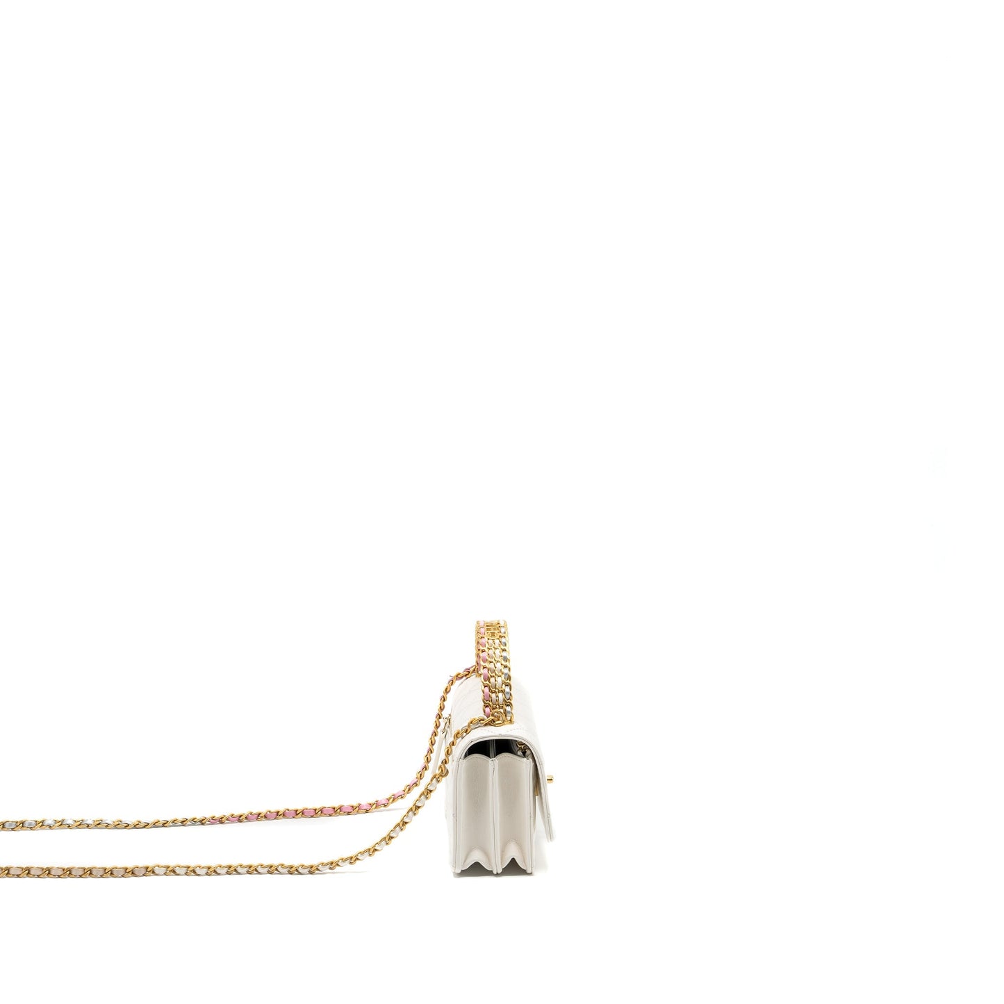 Chanel 23p rainbow letter handle mini wallet on chain calfskin white  (microchip)