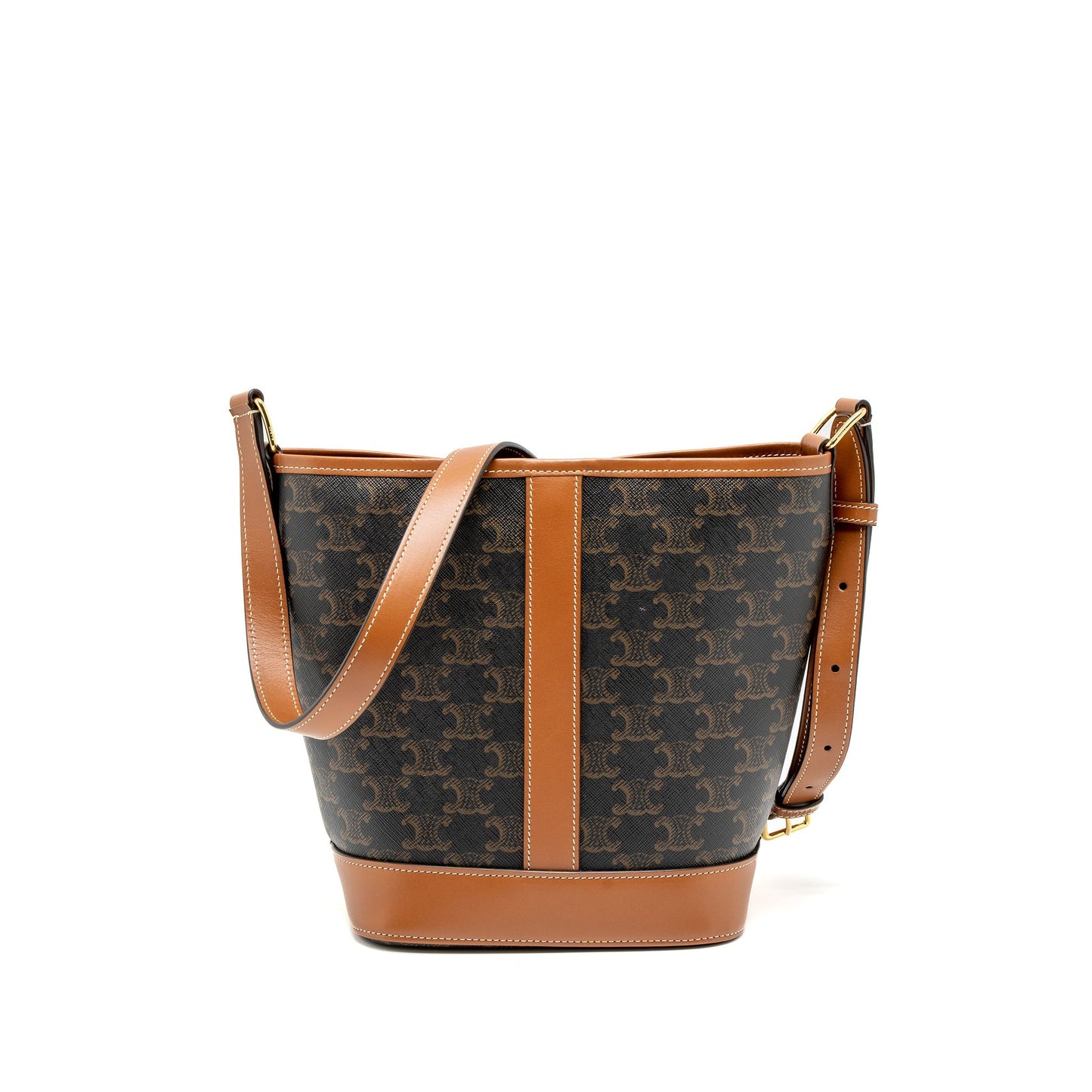 Celine Small Bucket Purse Triomphe Canvas/Calfskin Tan