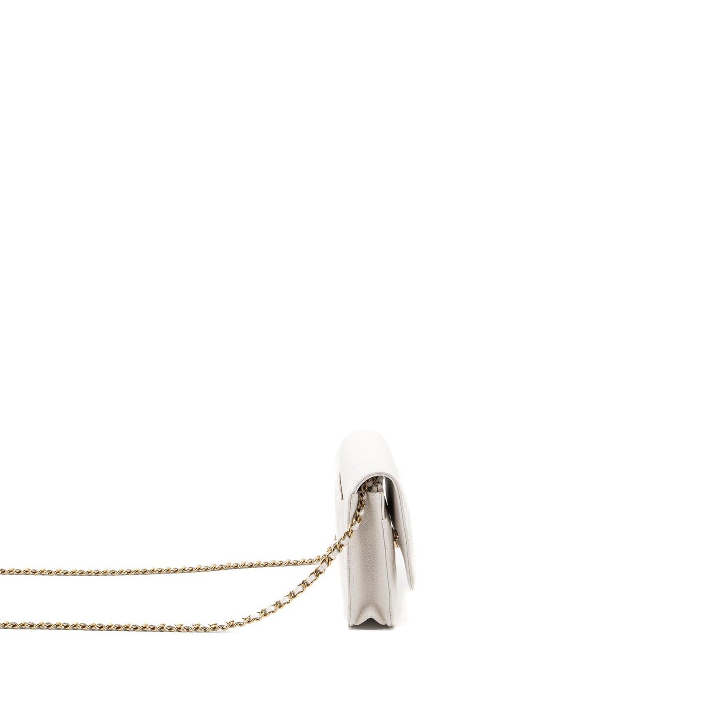 CHANEL classic wallet on chain caviar white L (Microchip)
