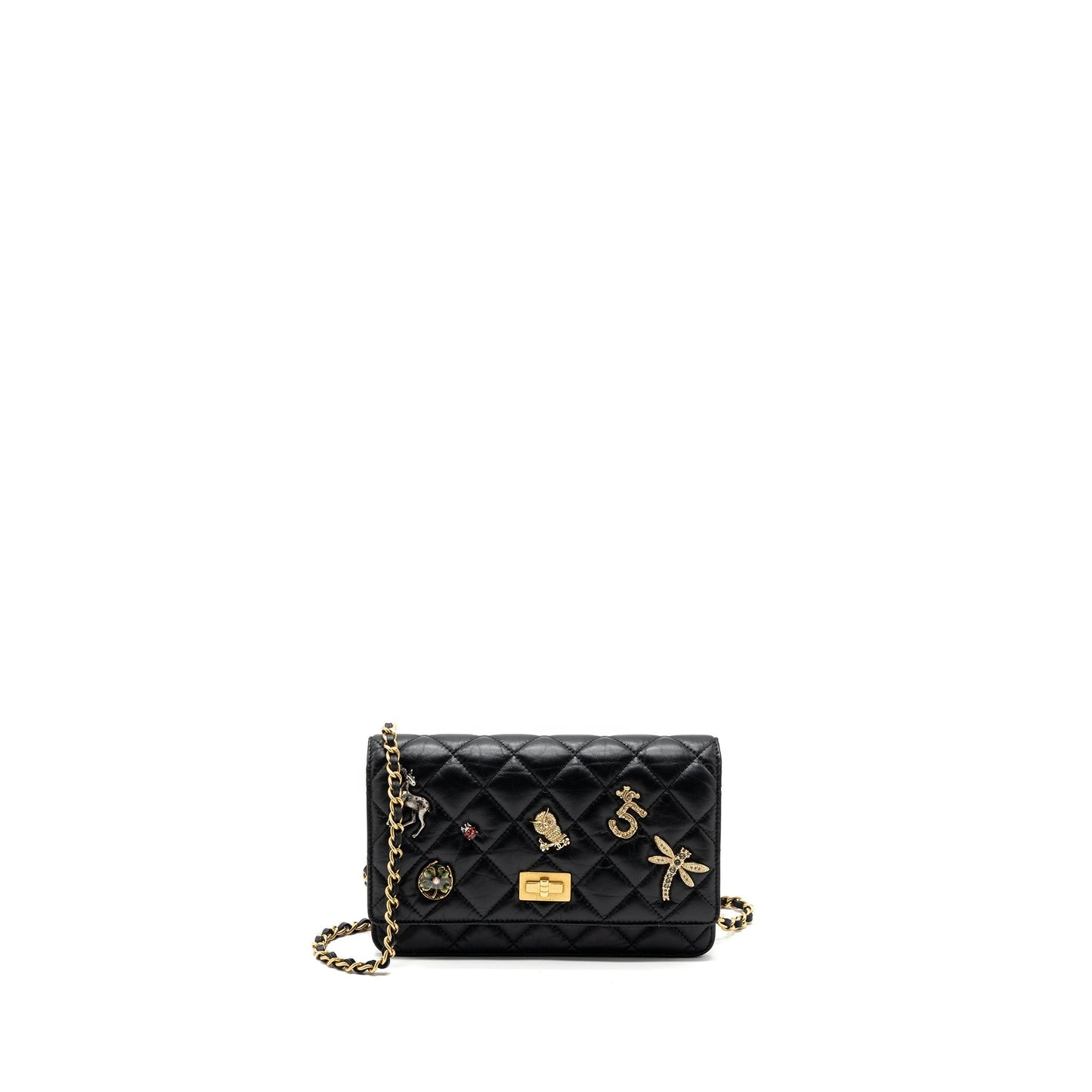 Chanel 2.55 Reissue Lucky Charms Wallet On Chain Aged Calfskin Black