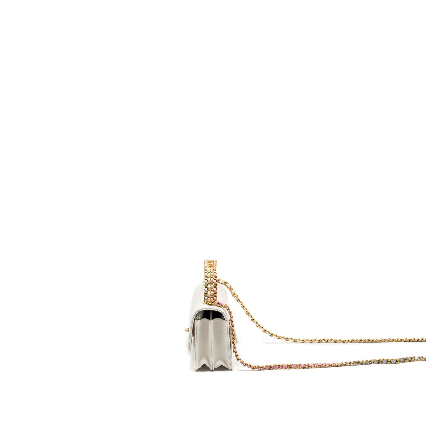Chanel 23p rainbow letter handle mini wallet on chain calfskin white  (microchip)