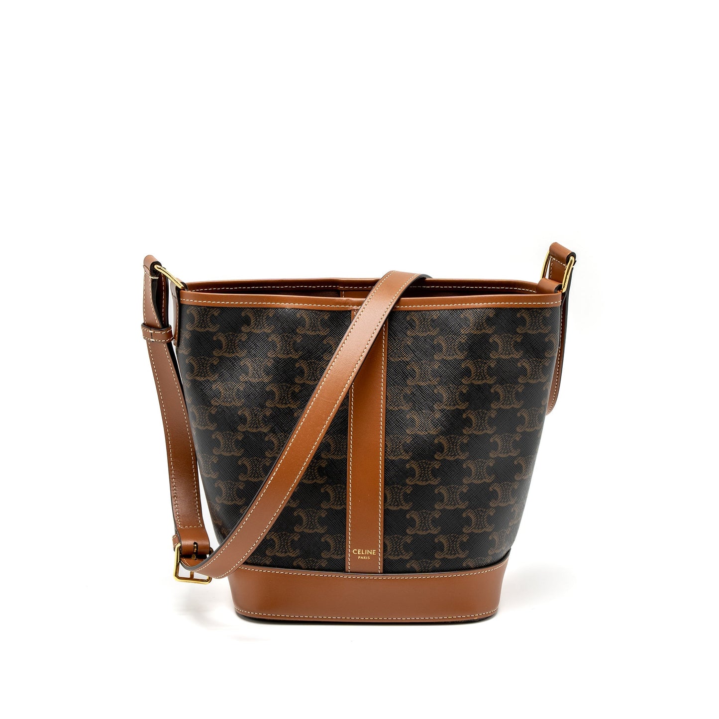 Celine Small Bucket Purse Triomphe Canvas/Calfskin Tan