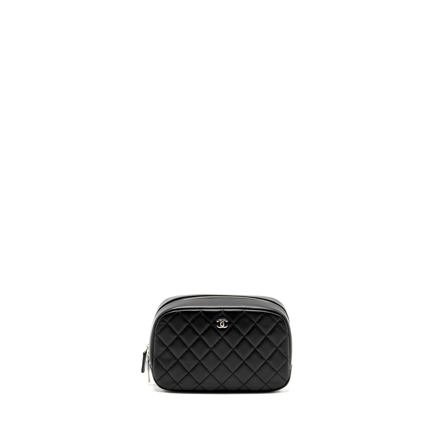 CHANEL Quilted Cosmetic Pouch Lambskin Black