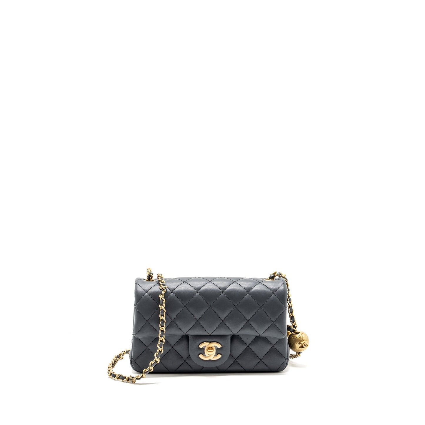 Chanel pearl crush mini rectangular flap bag Lambskin dark grey  (microchip)