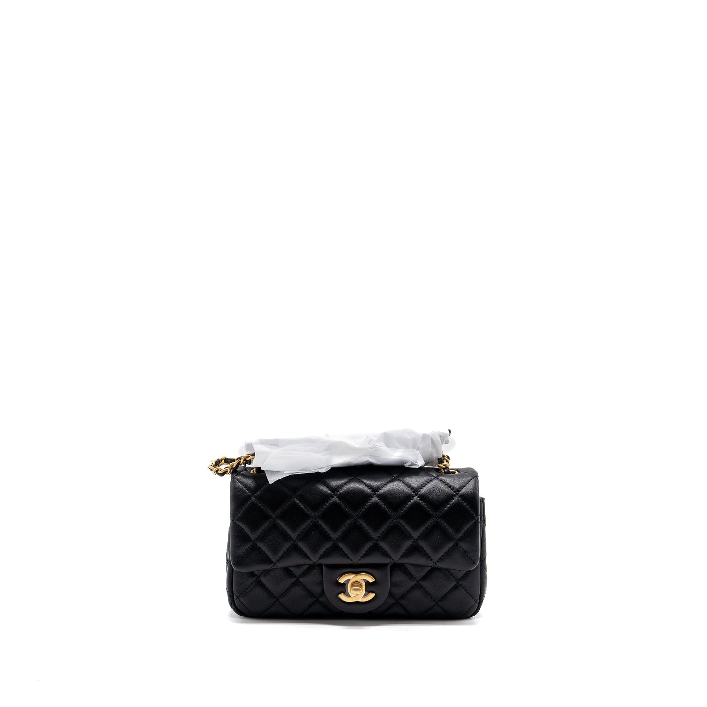 CHANEL PEARL CRUSH MINI RECTANGULAR LAMBSKIN BLACK BRUSHED  (MICROCHIP)