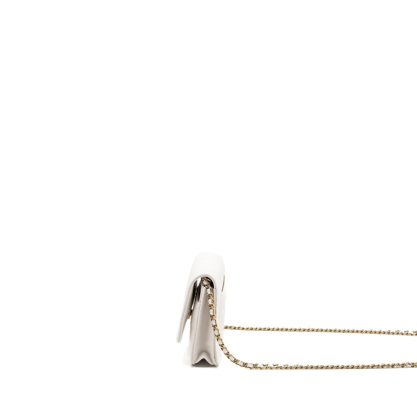 CHANEL classic wallet on chain caviar white L (Microchip)