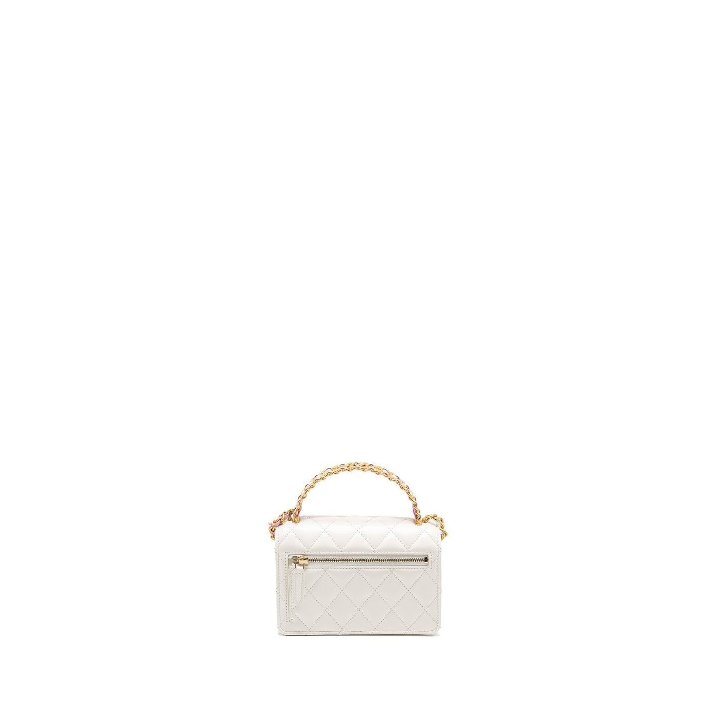 Chanel 23p rainbow letter handle mini wallet on chain calfskin white  (microchip)