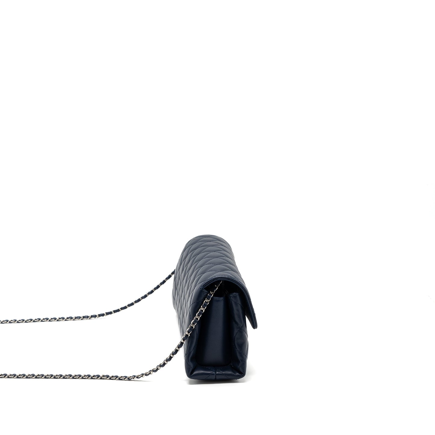 Chanel quilted long flap bag lambskin dark blue
