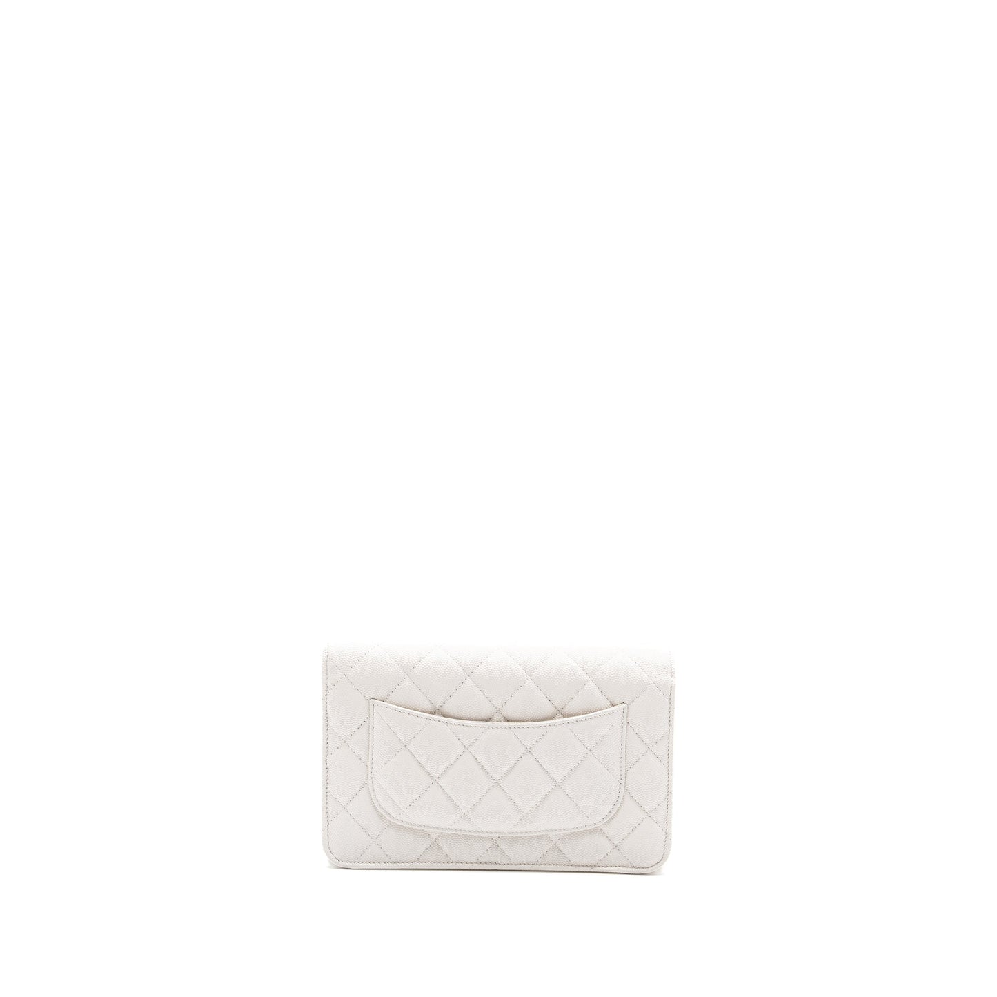 CHANEL classic wallet on chain caviar white L (Microchip)