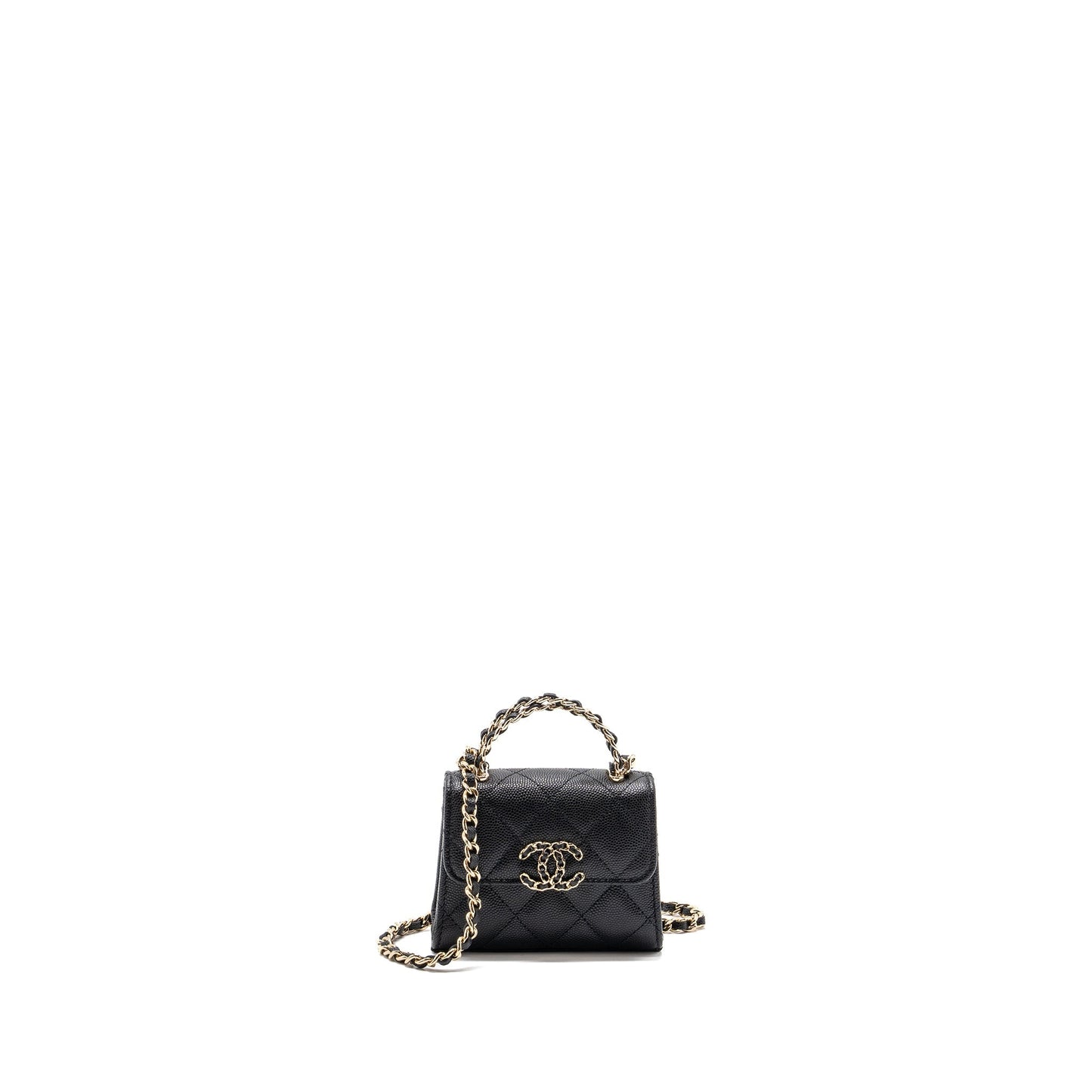 Chanel Mini Top Handle Flap Bag Caviar Black L (microchip)
