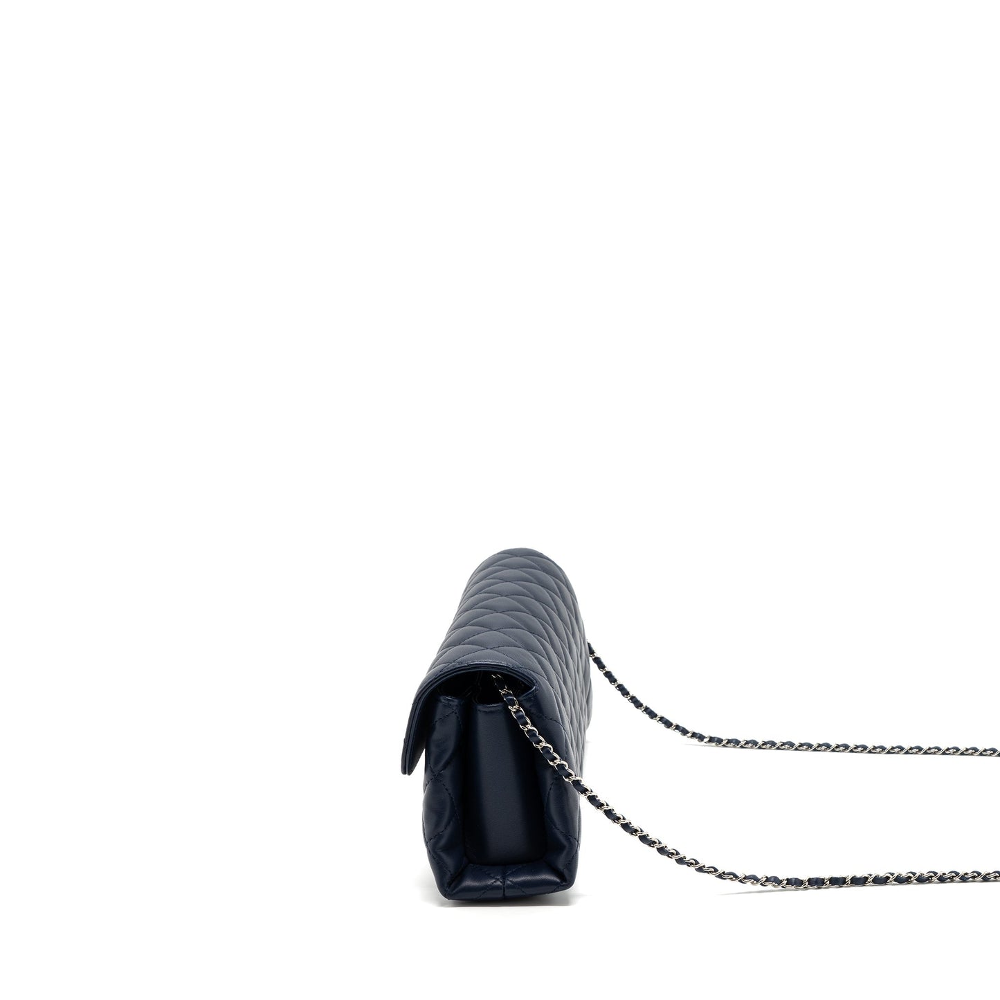 Chanel quilted long flap bag lambskin dark blue