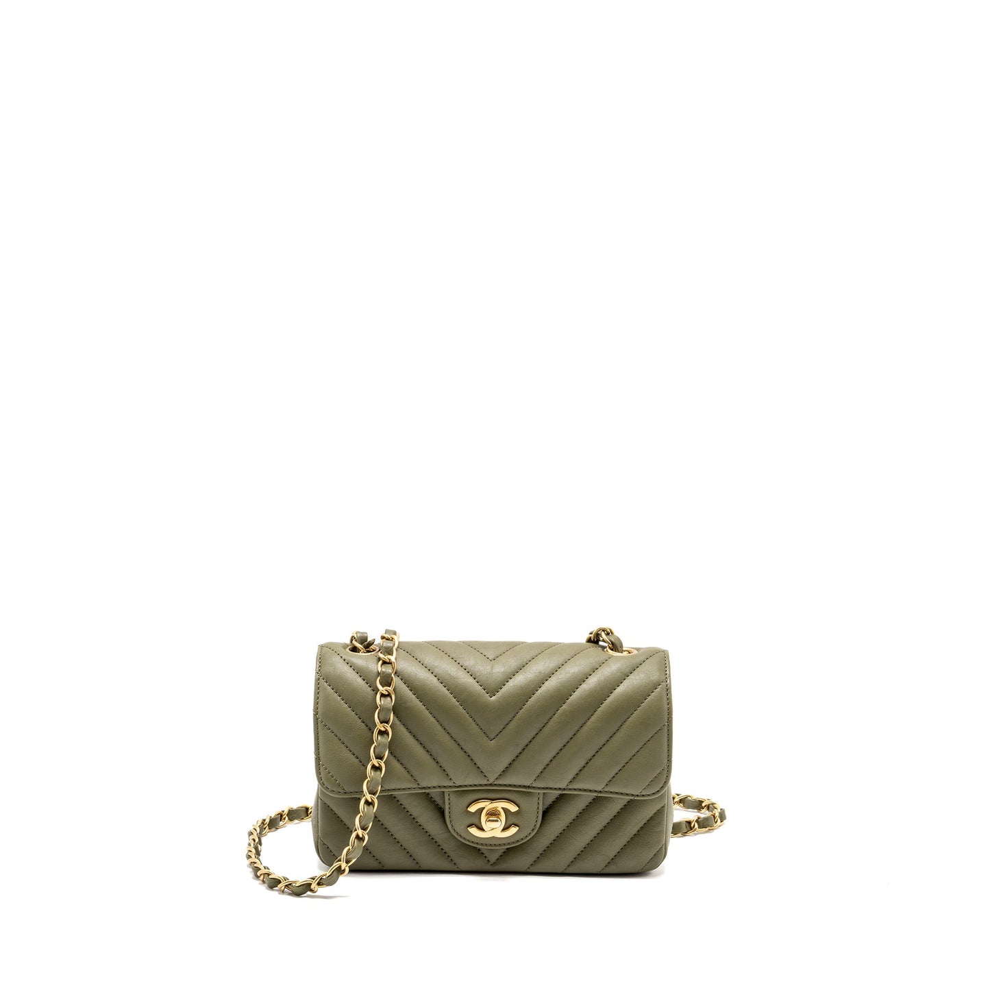 Chanel Chevron Mini Rectangular Flap Bag Calfskin Khaki