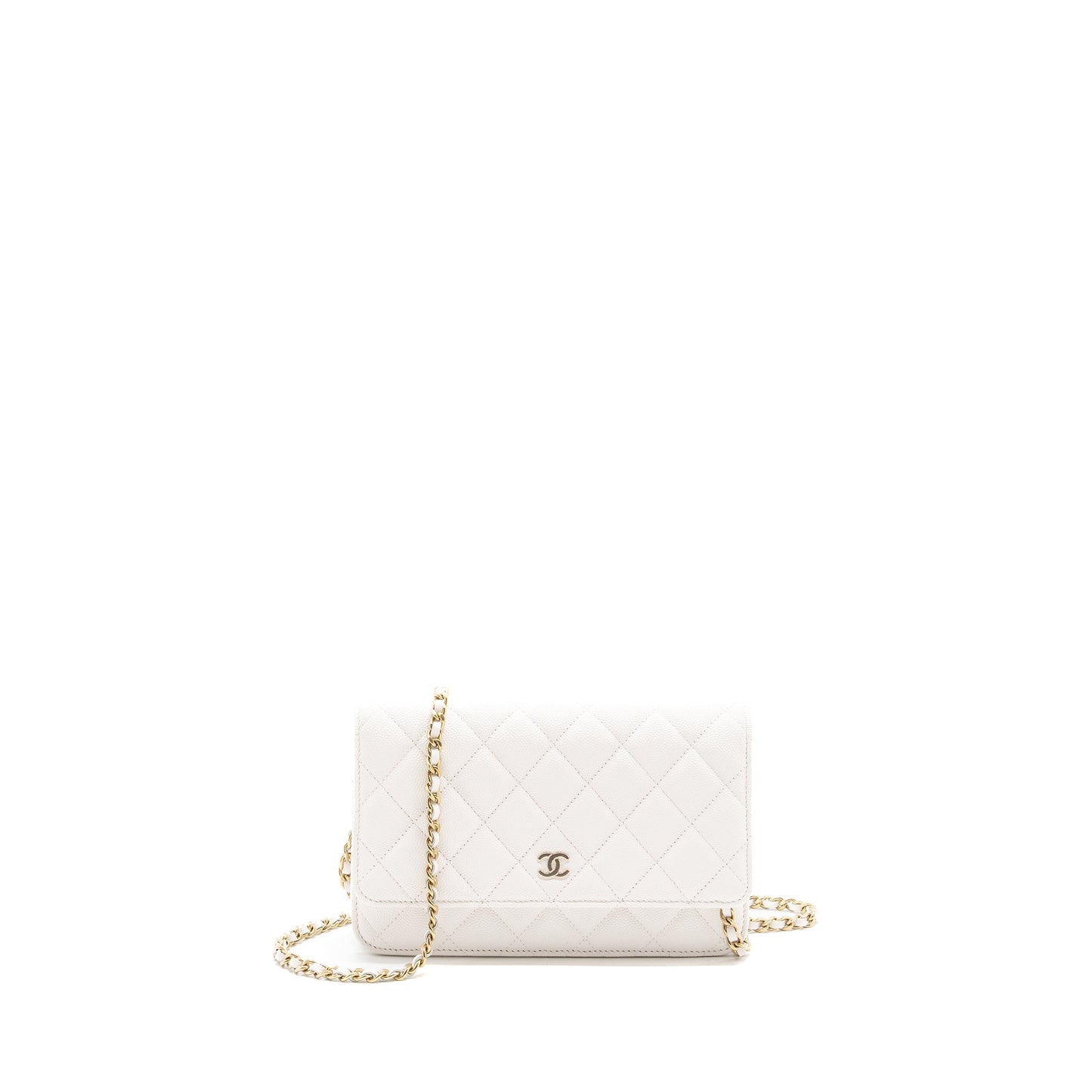 CHANEL classic wallet on chain caviar white L (Microchip)