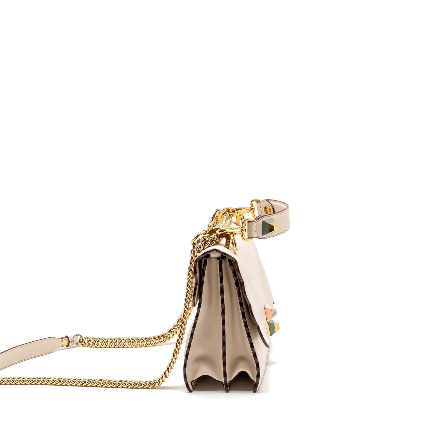 Fendi Kan I Flap Purse Calfskin Leather Cream White