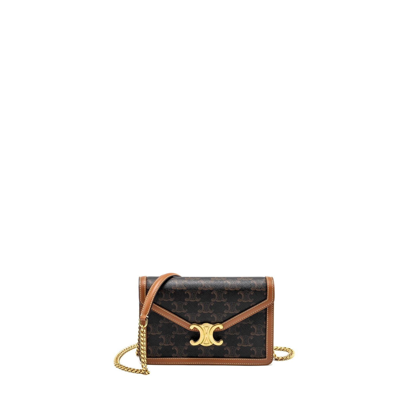 Luxury CELINE Wallet on Chain Margo Triomphe Canvas/Calfskin Tan