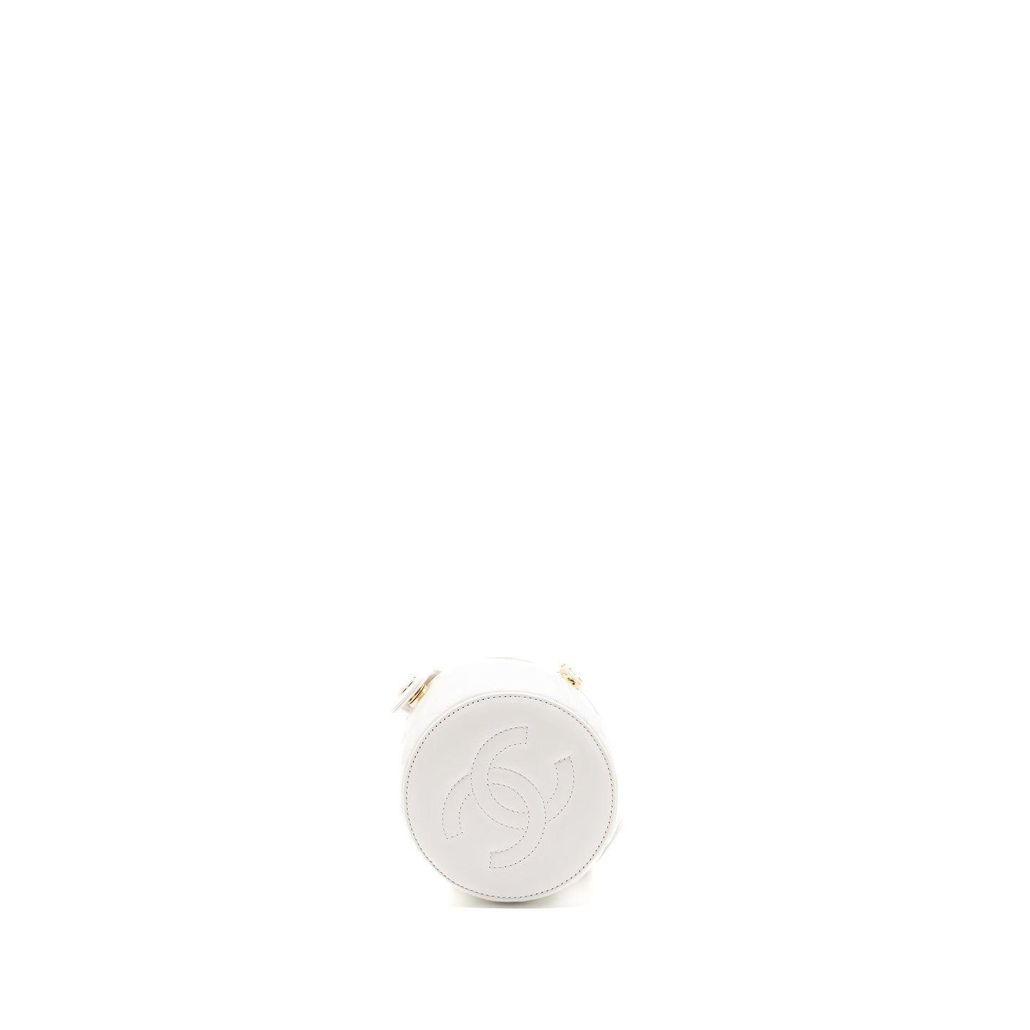 Chanel top handle round vanity with chain lambskin white  (microchip)