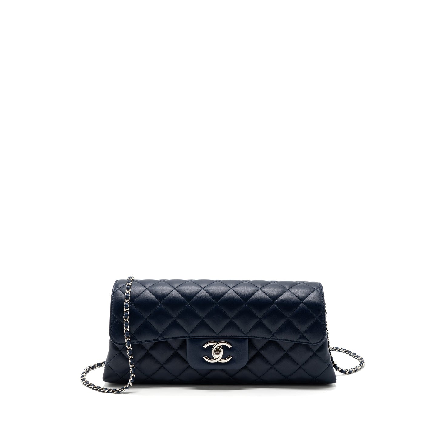 Chanel quilted long flap bag lambskin dark blue