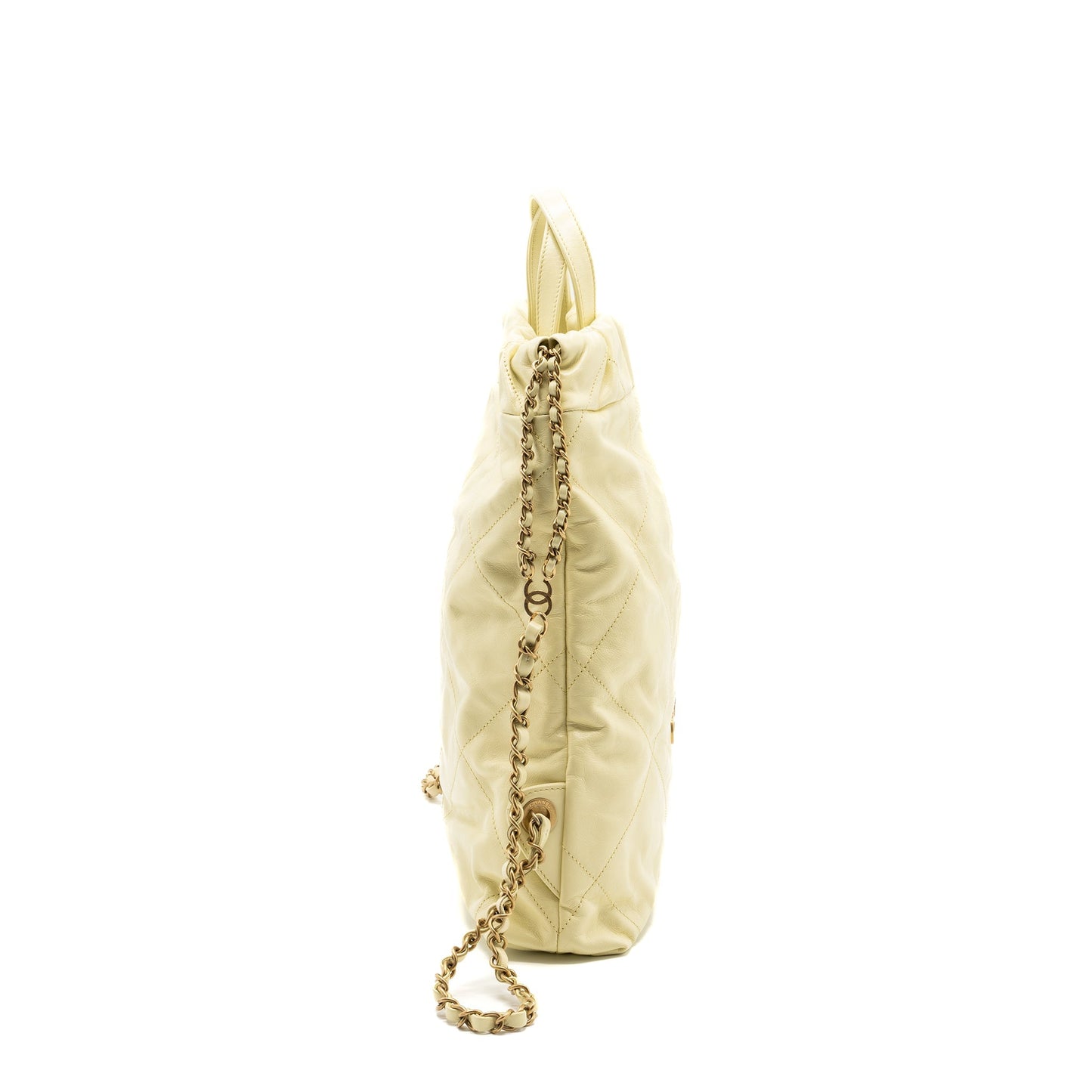 Chanel 23P Small 22 Backpack Shiny Calfskin Light Yellow Brushed (Microchip)