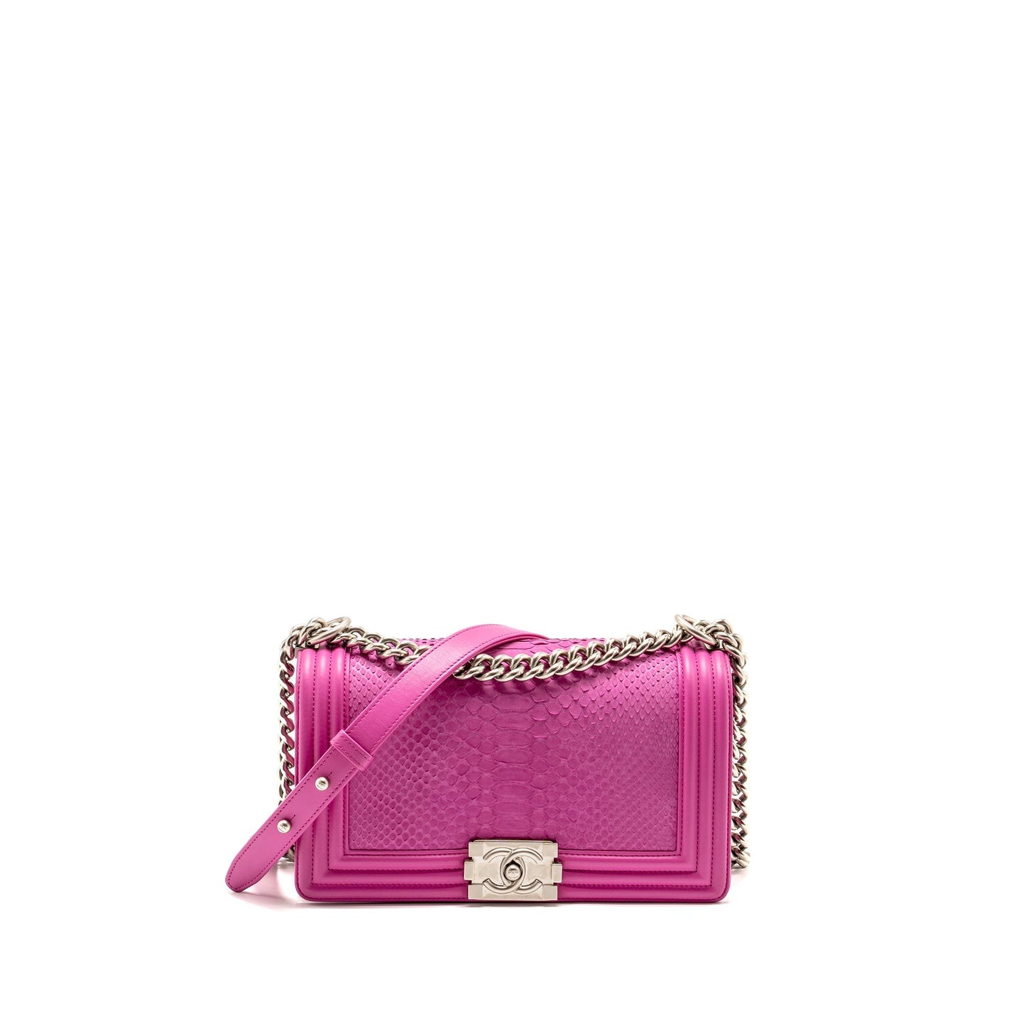 Chanel Medium Boy Flap Bag Python Pink Brushed