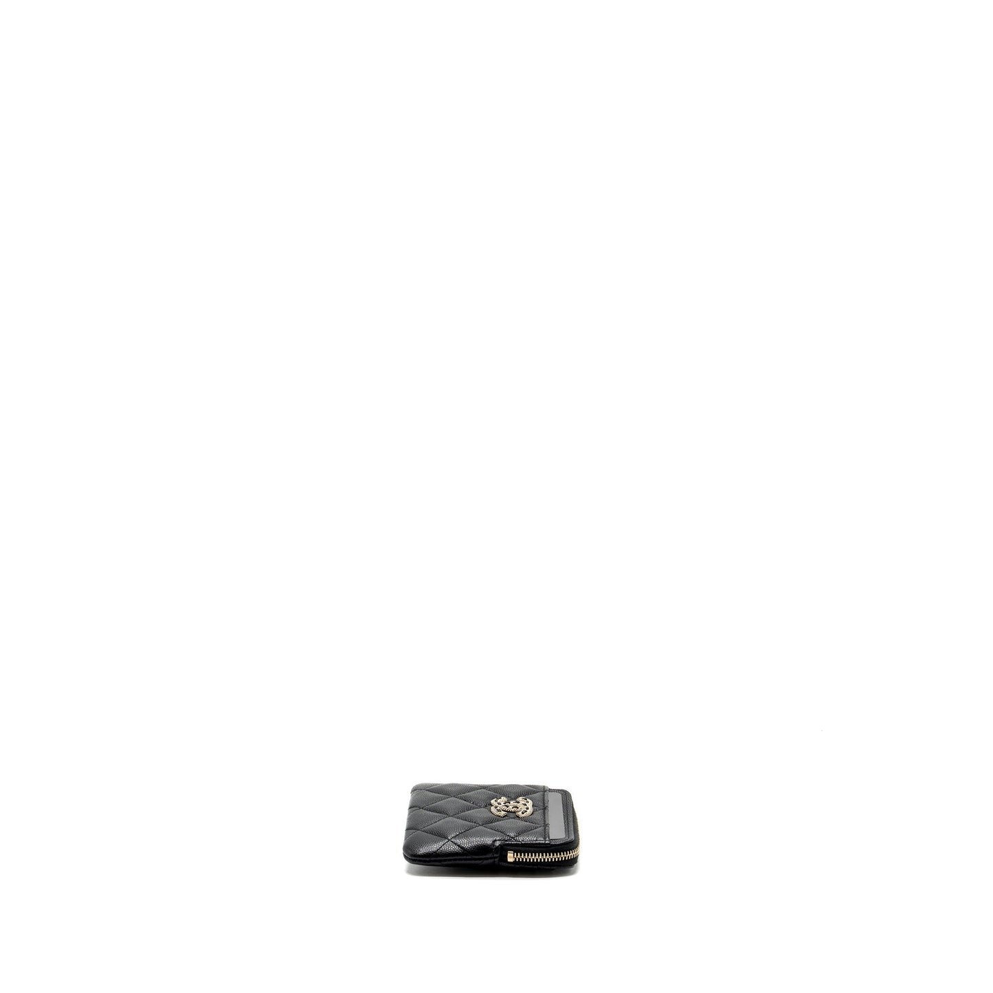 Chanel detailed CC logo zipper small wallet caviar black L