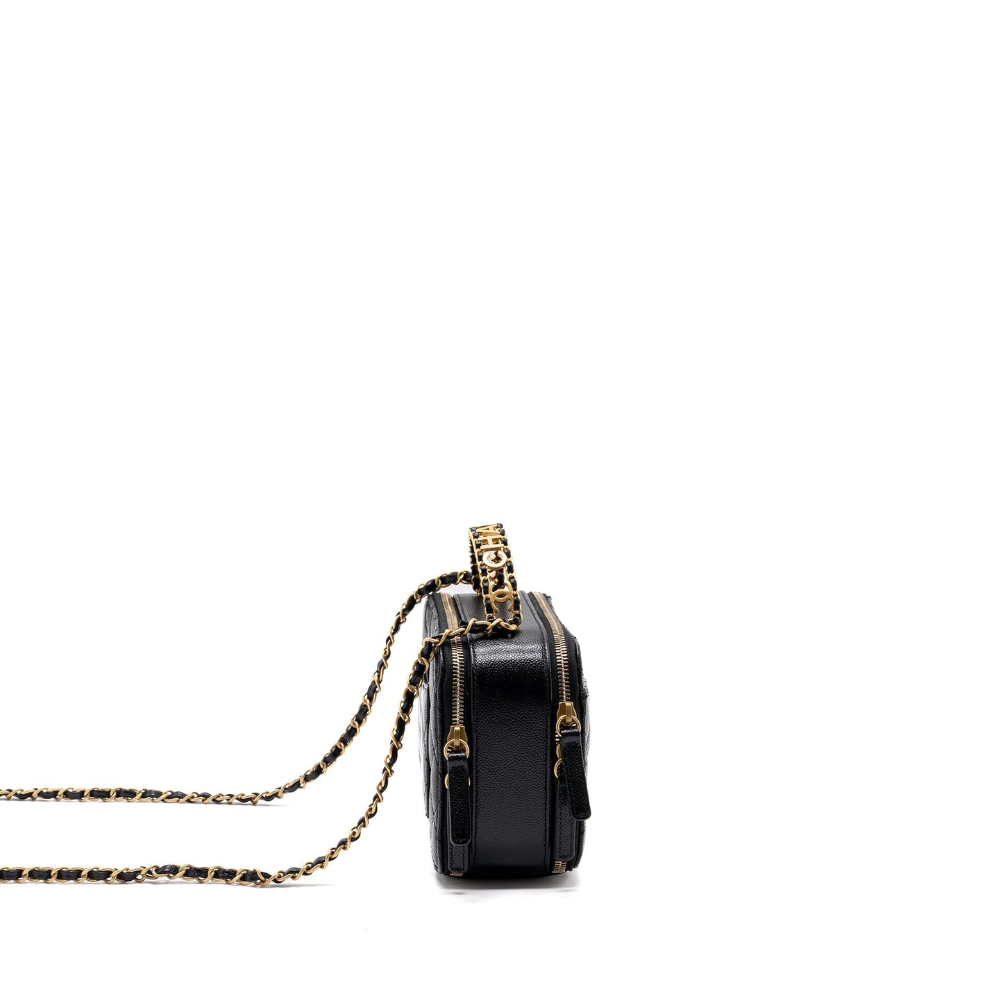 Chanel Letter top Handle Small vanity case caviar Black Brushed (microchip)
