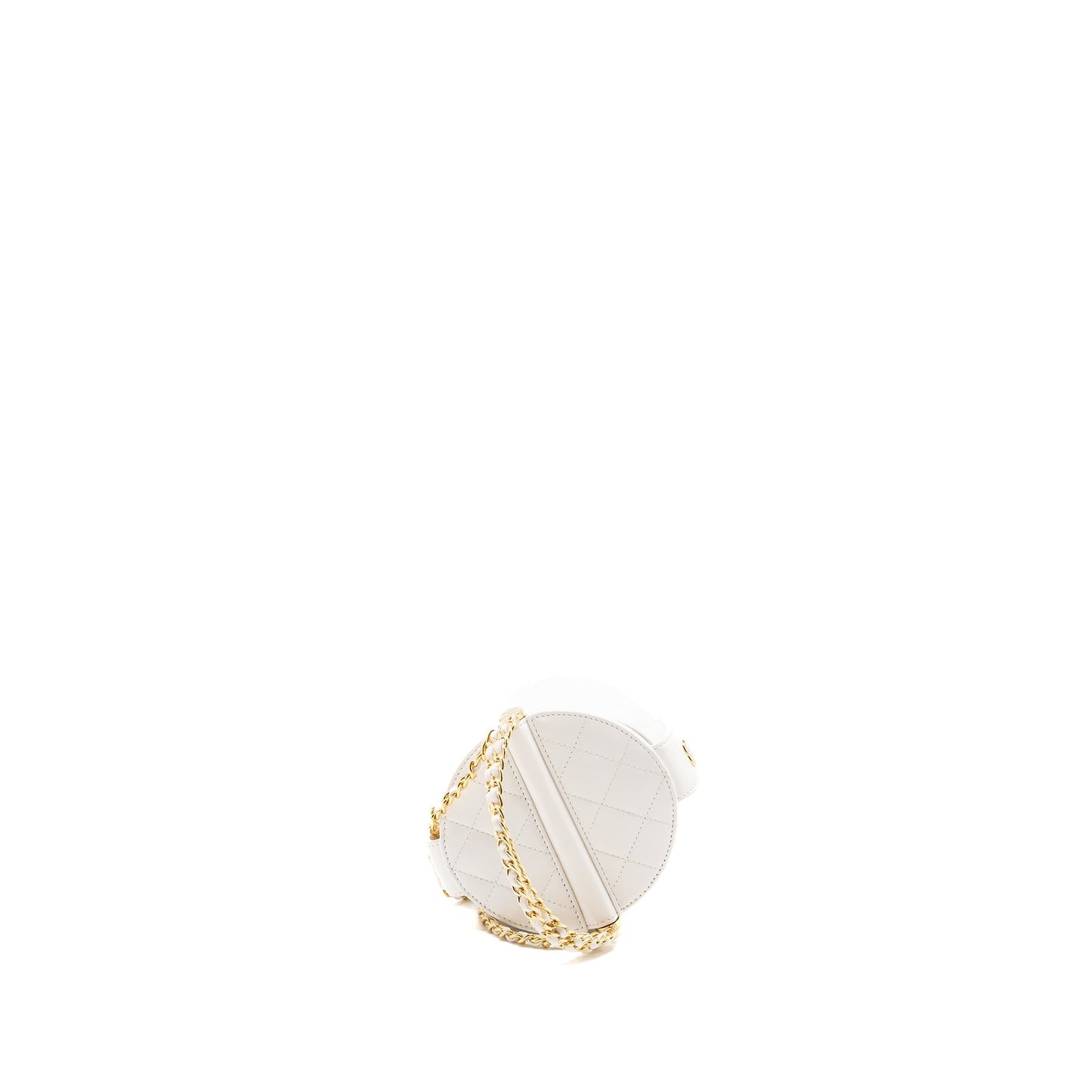 Chanel top handle round vanity with chain lambskin white  (microchip)