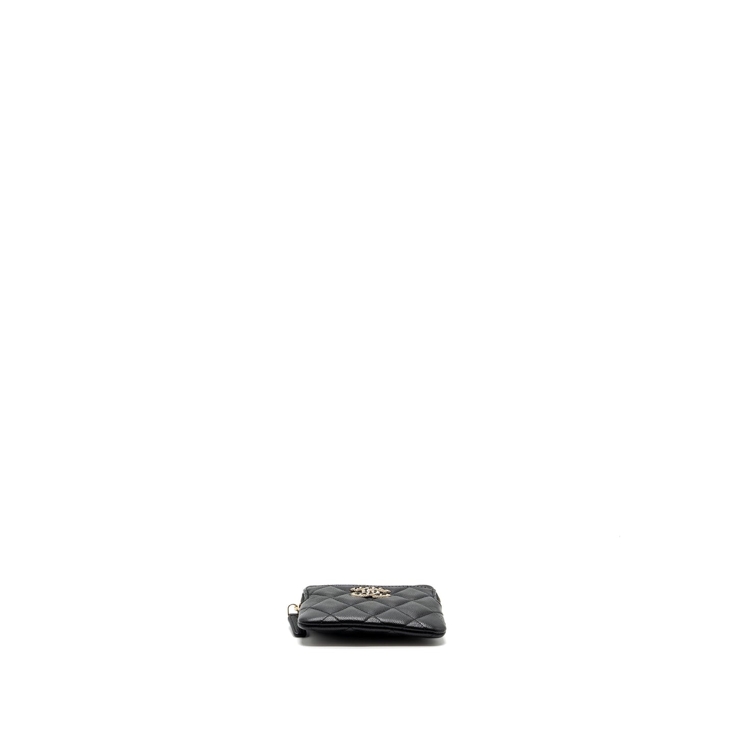 Chanel detailed CC logo zipper small wallet caviar black L