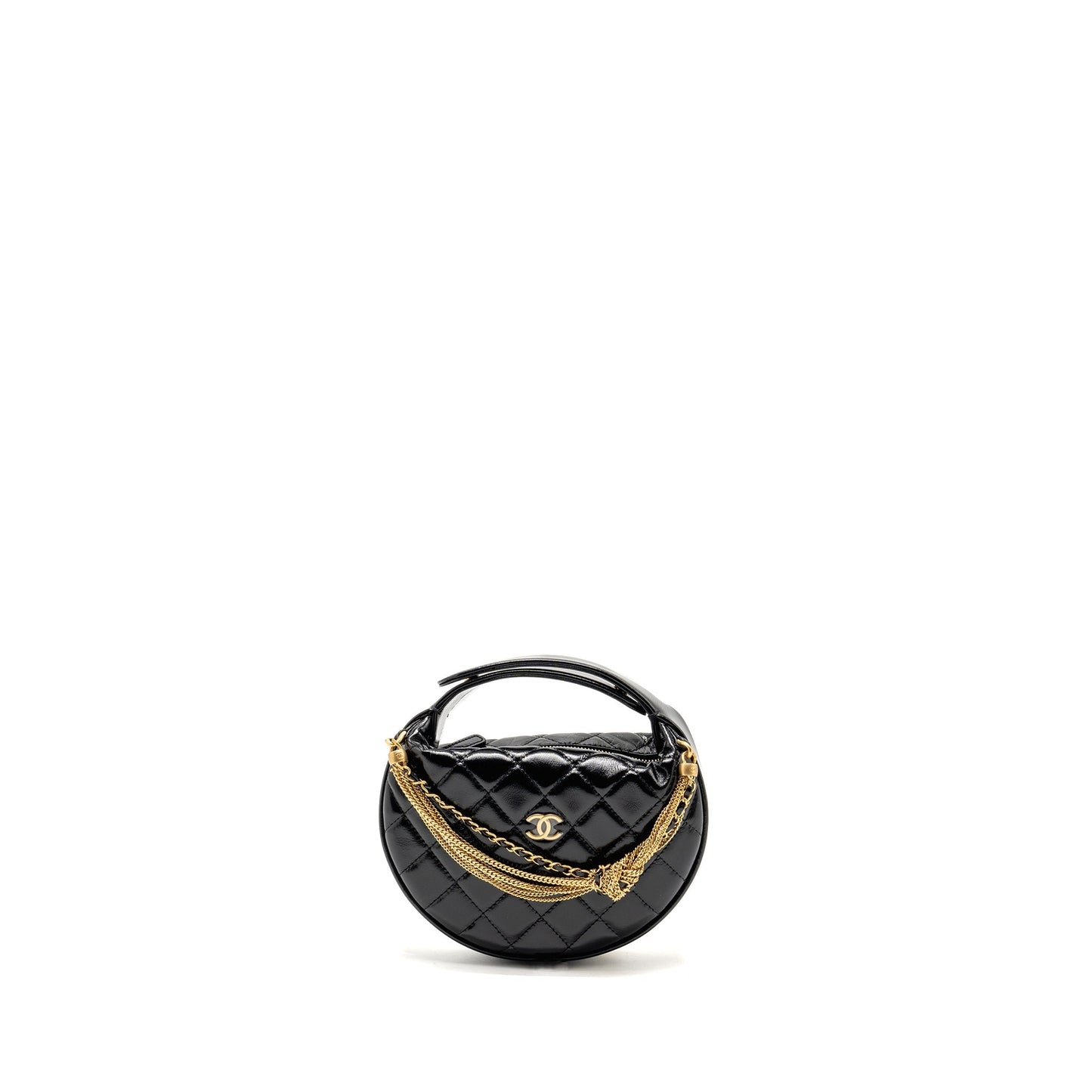Chanel 21A Round Clutch with Detail Chain Calfskin Black (microchip)