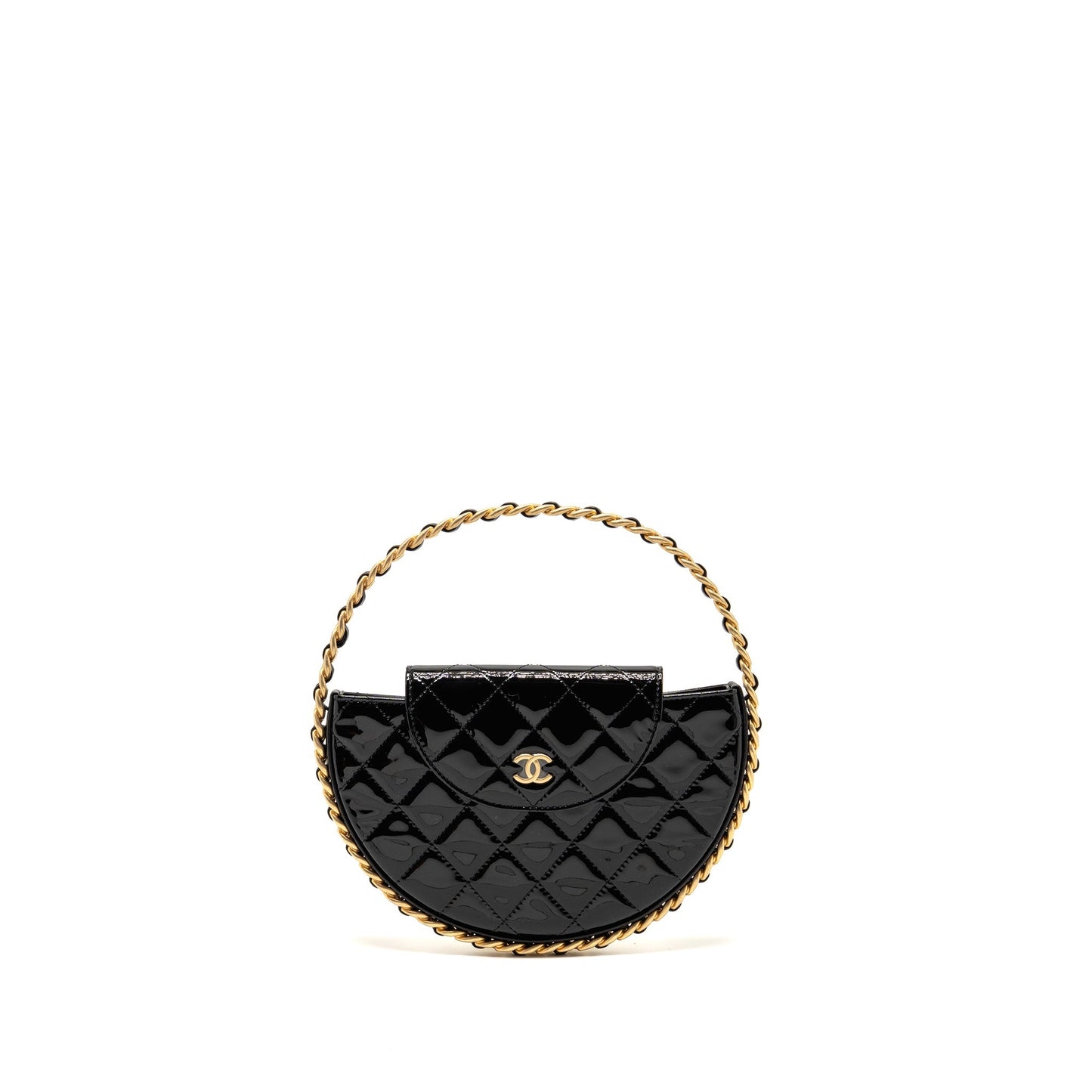 Chanel 23K Hoop Bag Patent Leather Black  (Microchip)