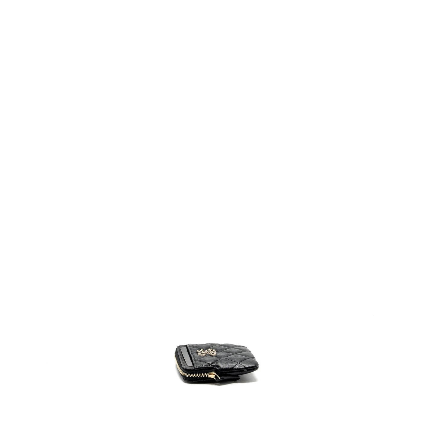 Chanel detailed CC logo zipper small wallet caviar black L
