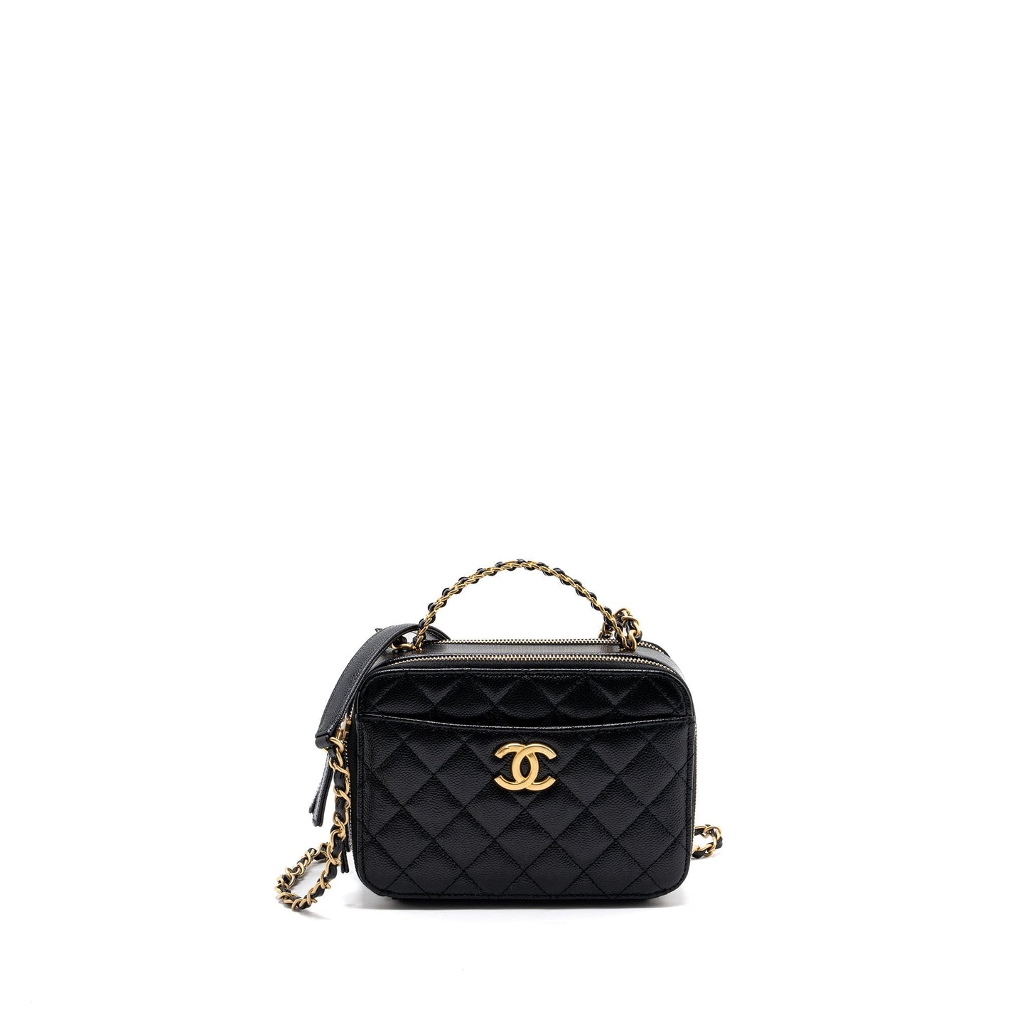 Chanel Letter top Handle Small vanity case caviar Black Brushed (microchip)