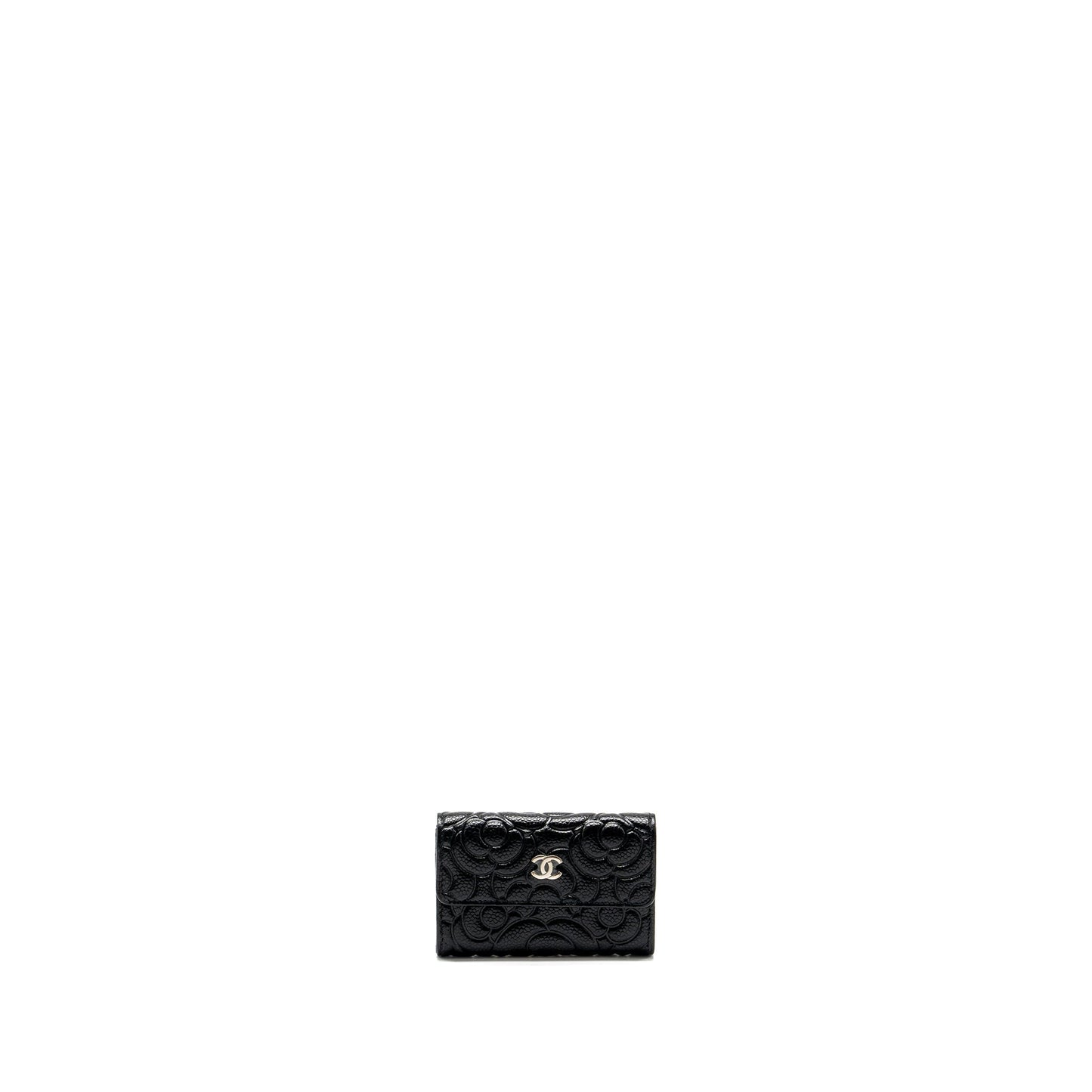 Chanel Camellia Embossed Card Holder Caviar Black
