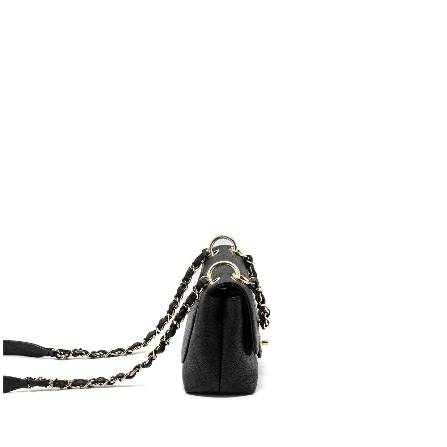 CHANEL FLAP BAG WITH CHAINS HANDLE Quilted CALFSKIN BLACK