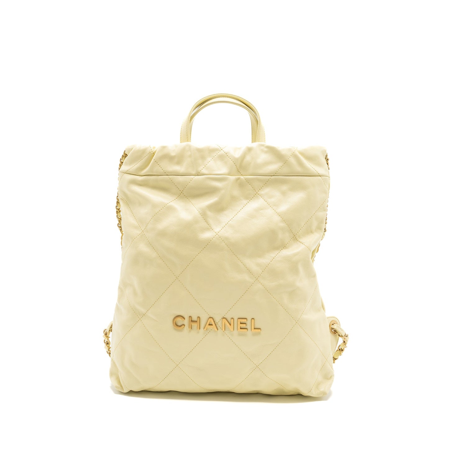 Chanel 23P Small 22 Backpack Shiny Calfskin Light Yellow Brushed (Microchip)