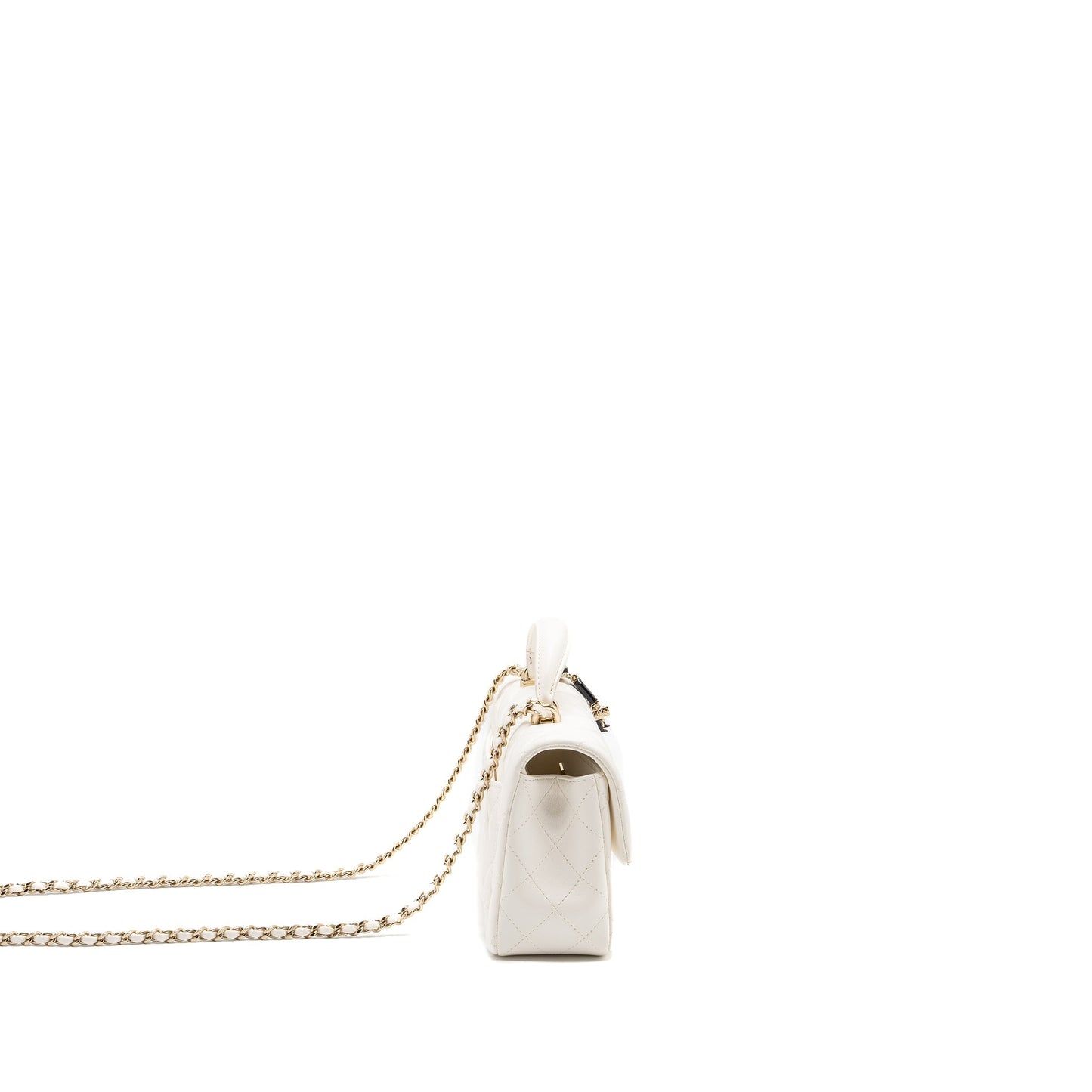 Chanel top handle mini rectangular flap bag lambskin white L (Microchip)