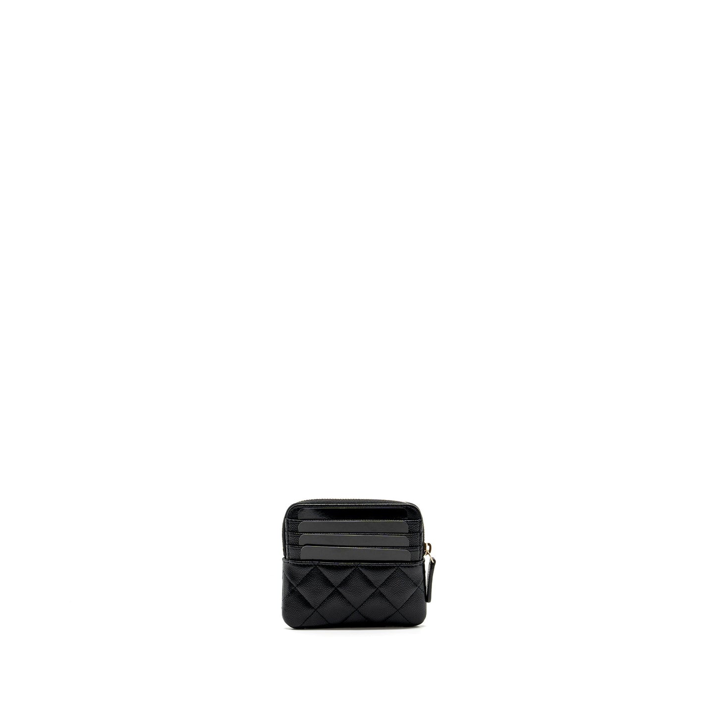 Chanel detailed CC logo zipper small wallet caviar black L