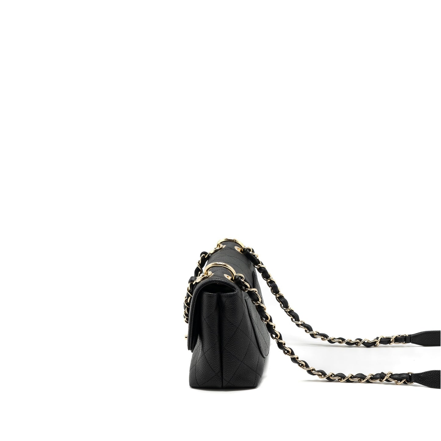 CHANEL FLAP BAG WITH CHAINS HANDLE Quilted CALFSKIN BLACK