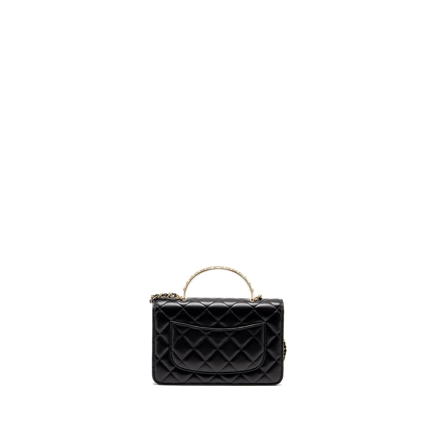 Chanel Pearl Detailed Top Handel Wallet On Chain Lambskin Black L (Microchip)