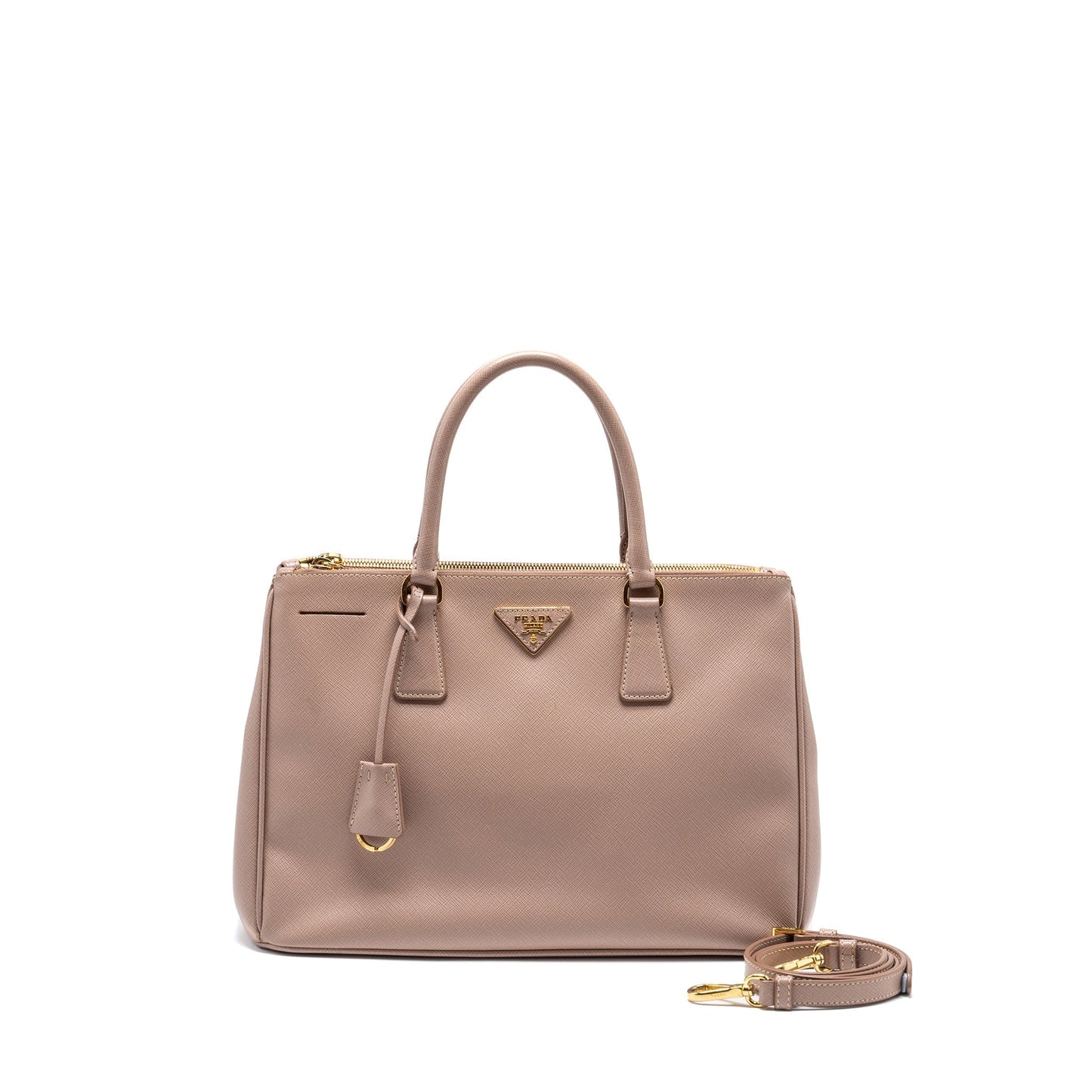 PRADA FUOCO SAFFIANO LEATHER MEDIUM DOUBLE LIGHT