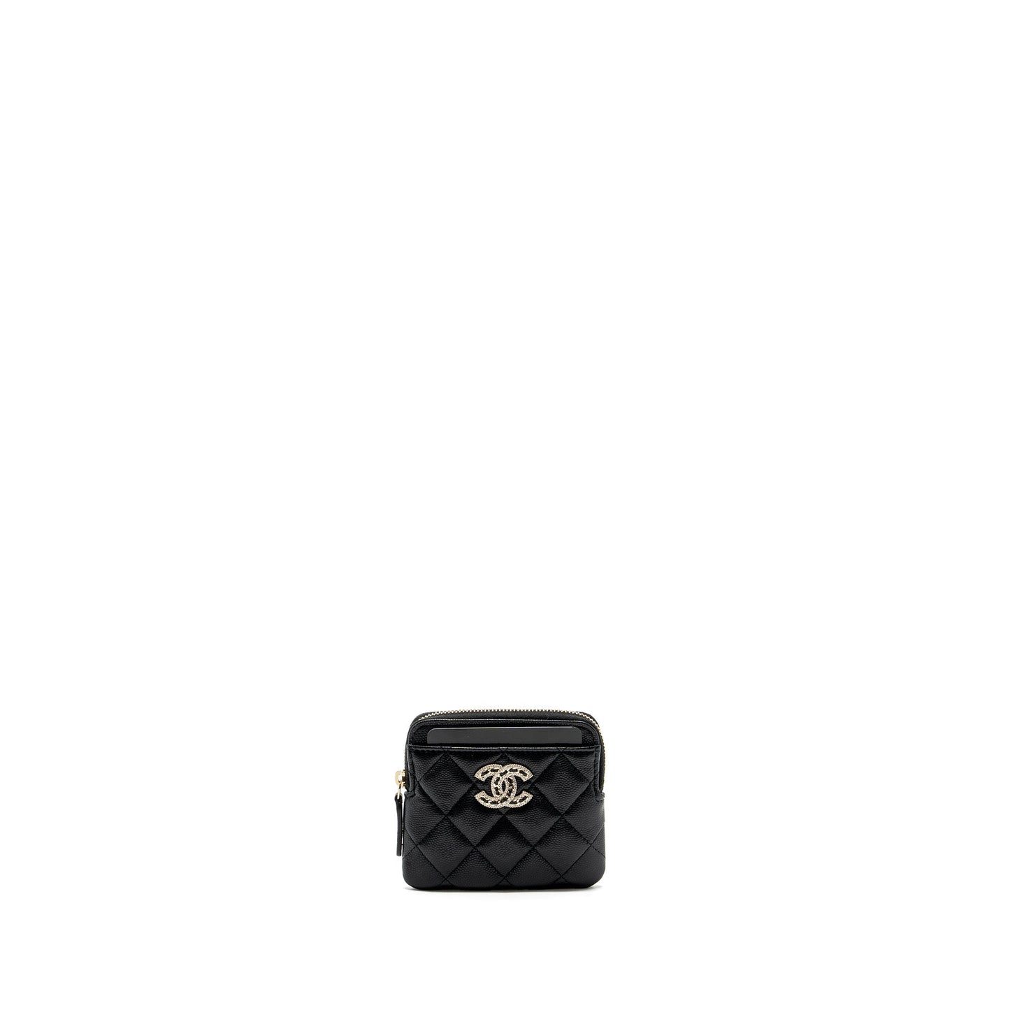 Chanel detailed CC logo zipper small wallet caviar black L