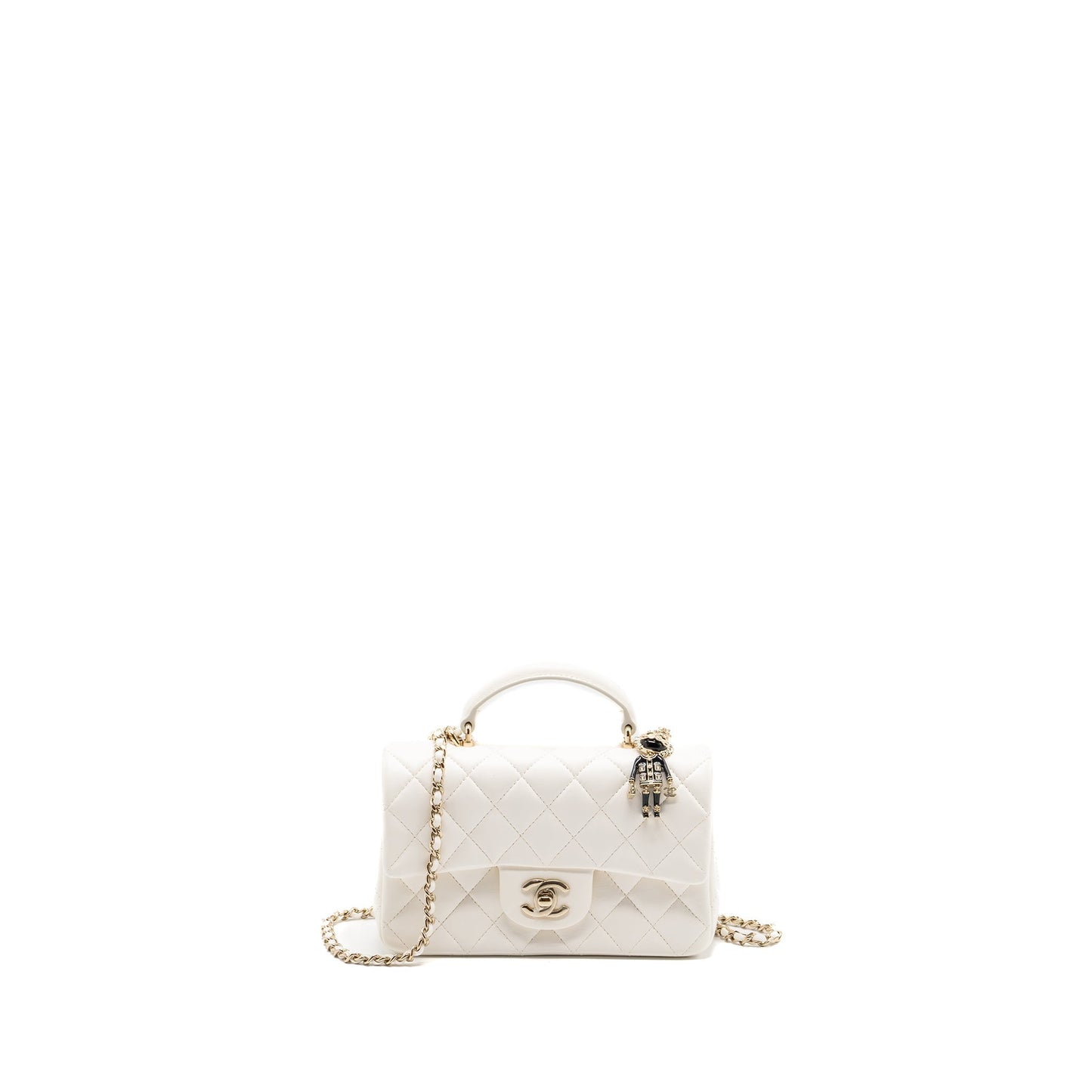Chanel top handle mini rectangular flap bag lambskin white L (Microchip)