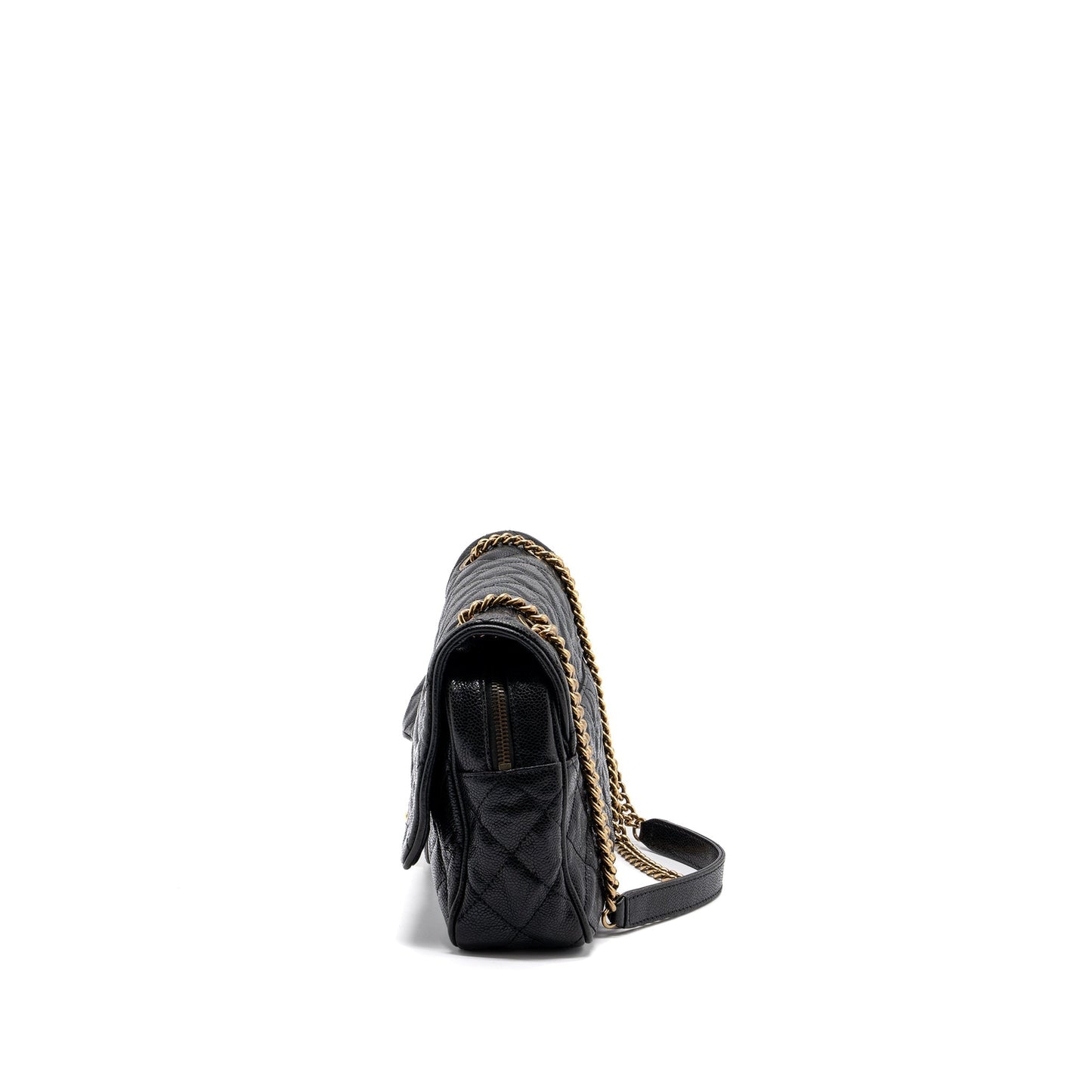 Chanel Large Flap Bag Grained Calfskin Black Brushed