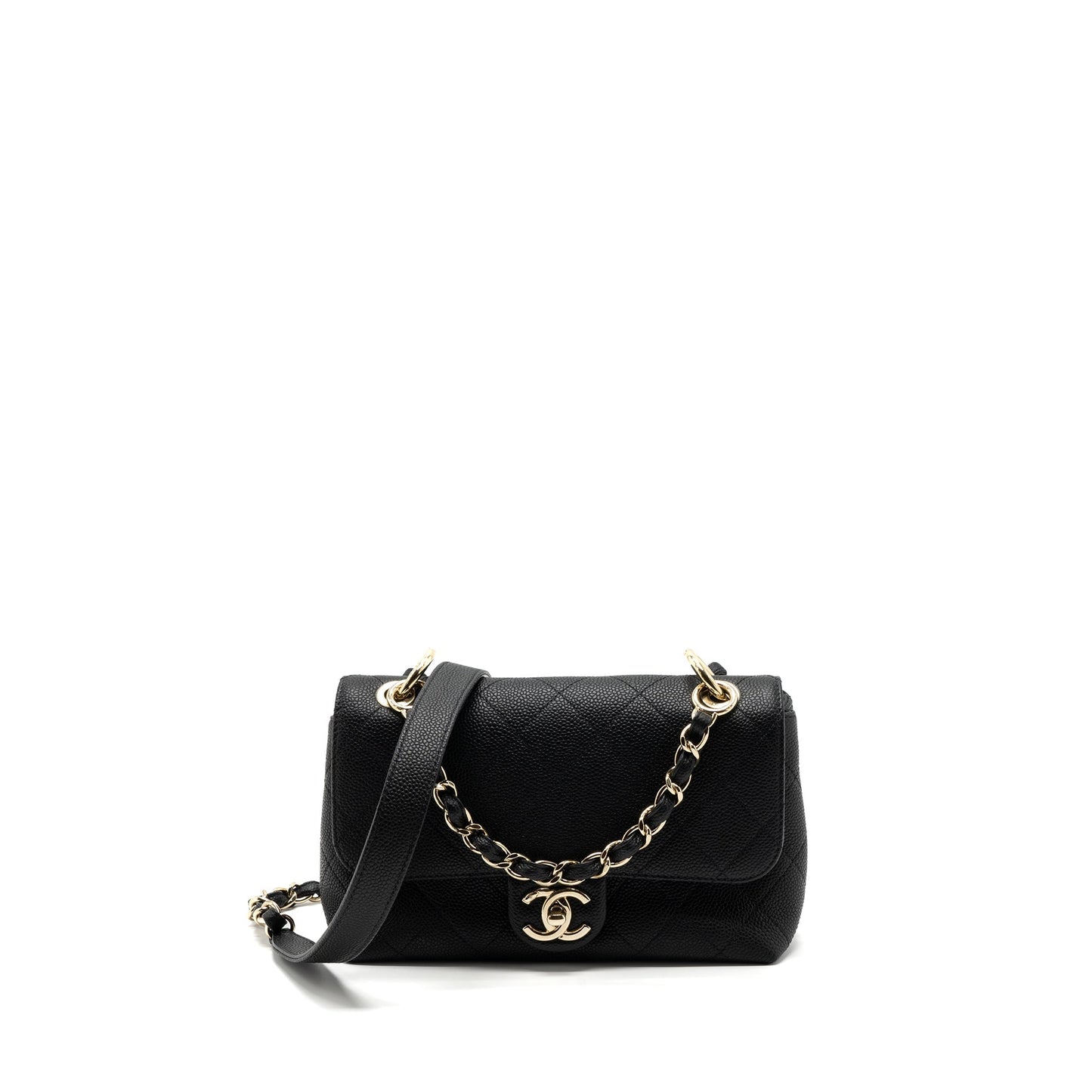 CHANEL FLAP BAG WITH CHAINS HANDLE Quilted CALFSKIN BLACK